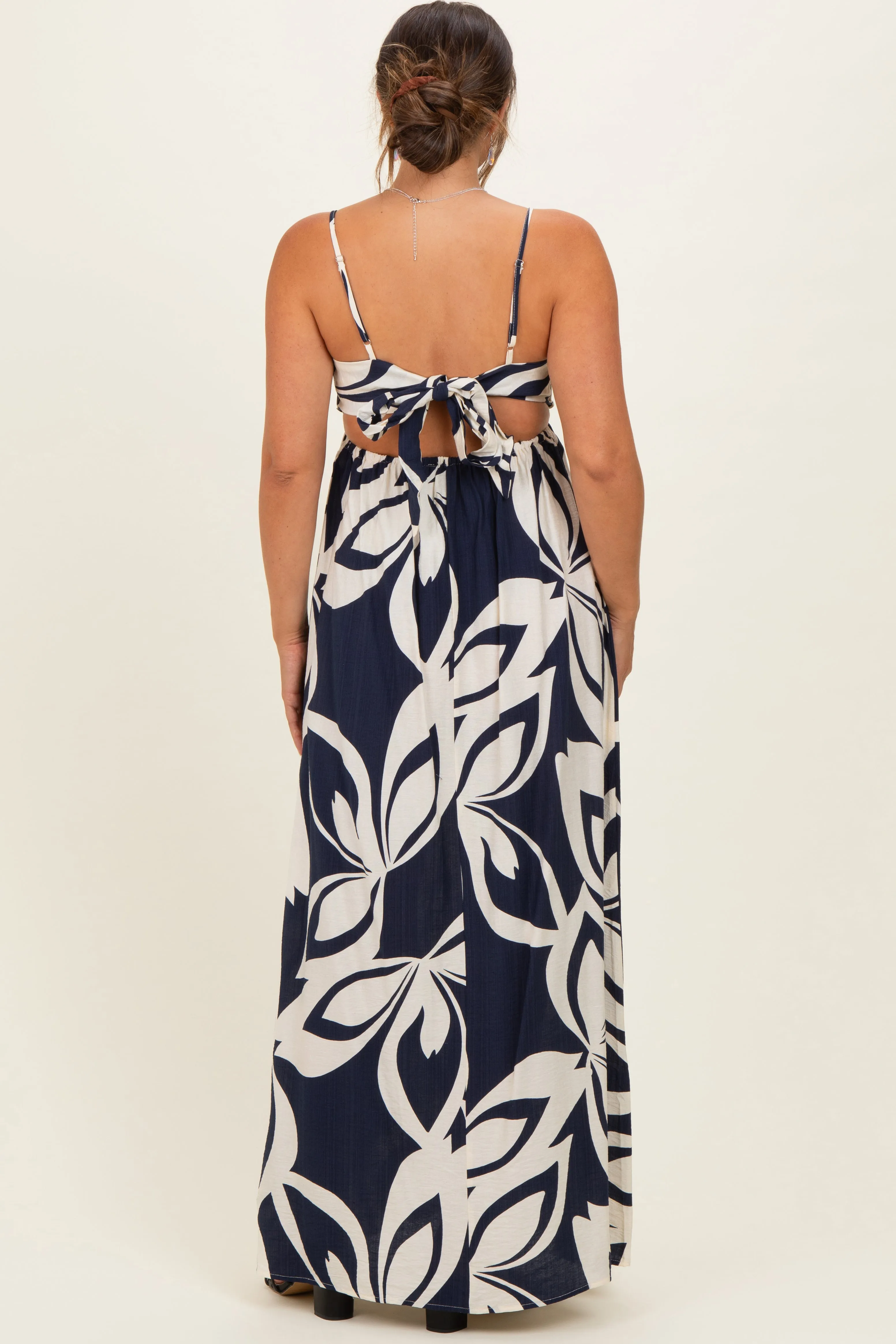 Navy Floral Cutout Halter Maternity Maxi Dress sold by Pinkblush product image thumbnail 3