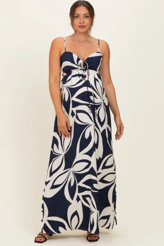 Navy Floral Cutout Halter Maternity Maxi Dress made by Aakaa