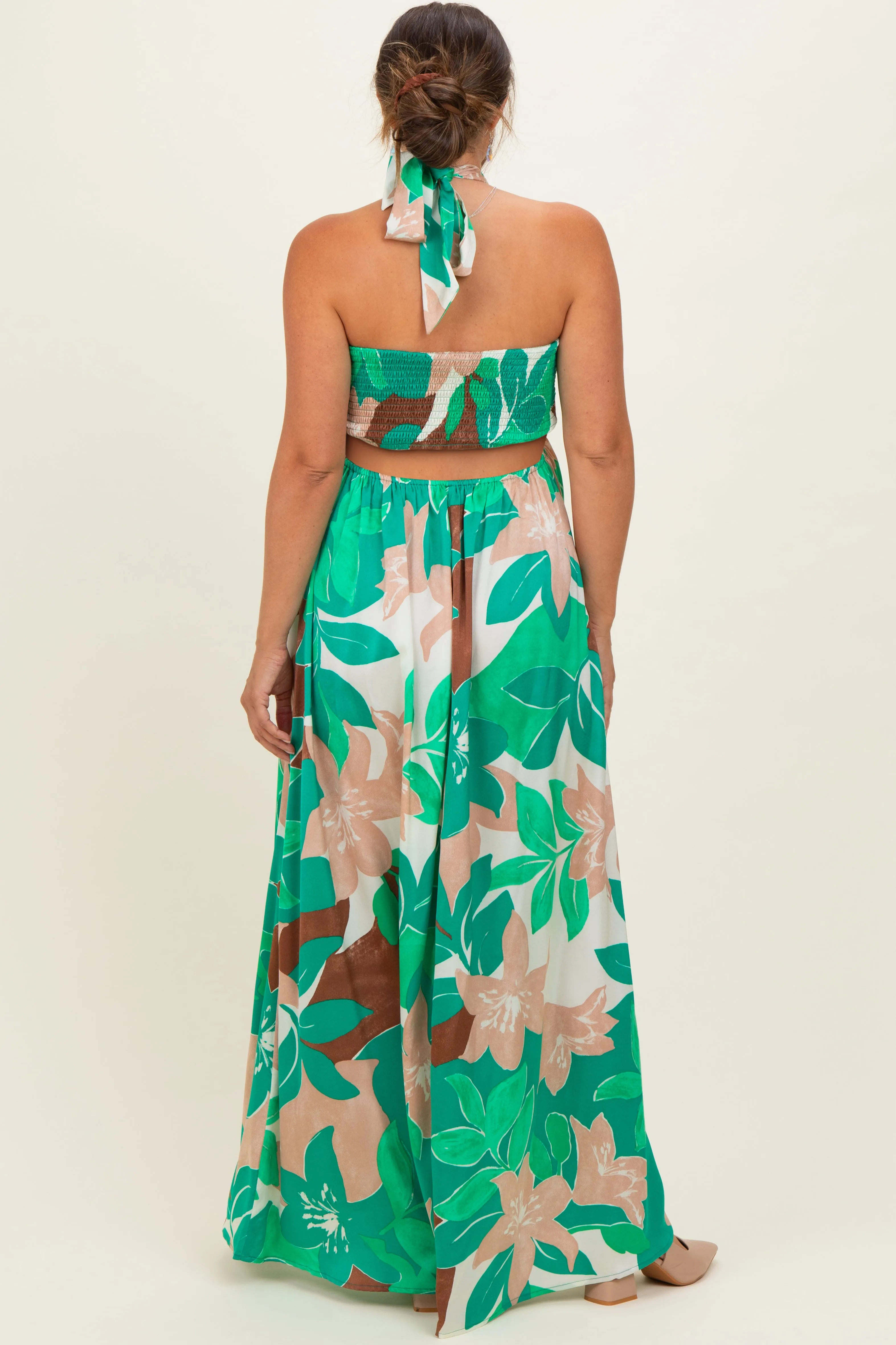 Green Floral Halter Cut Out Maternity Maxi Dress sold by Pinkblush product image thumbnail 3