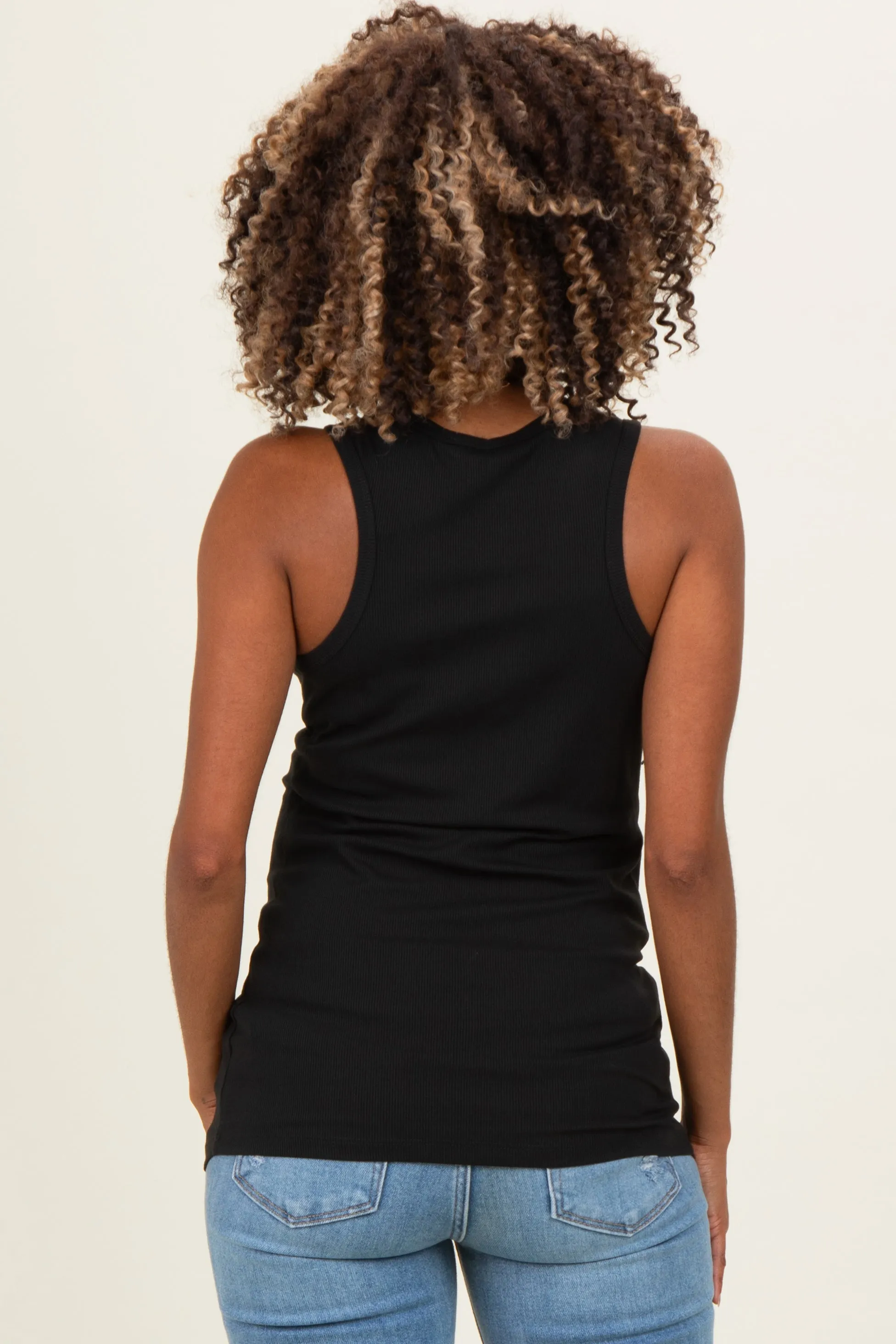 Black Ribbed Sleeveless Henley Maternity Tank Top sold by Pinkblush product image thumbnail 4