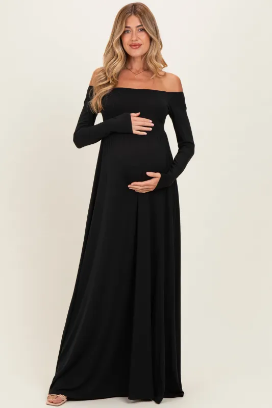 PinkBlush Black Off Shoulder Maternity Maxi Dress made by Pinkblush