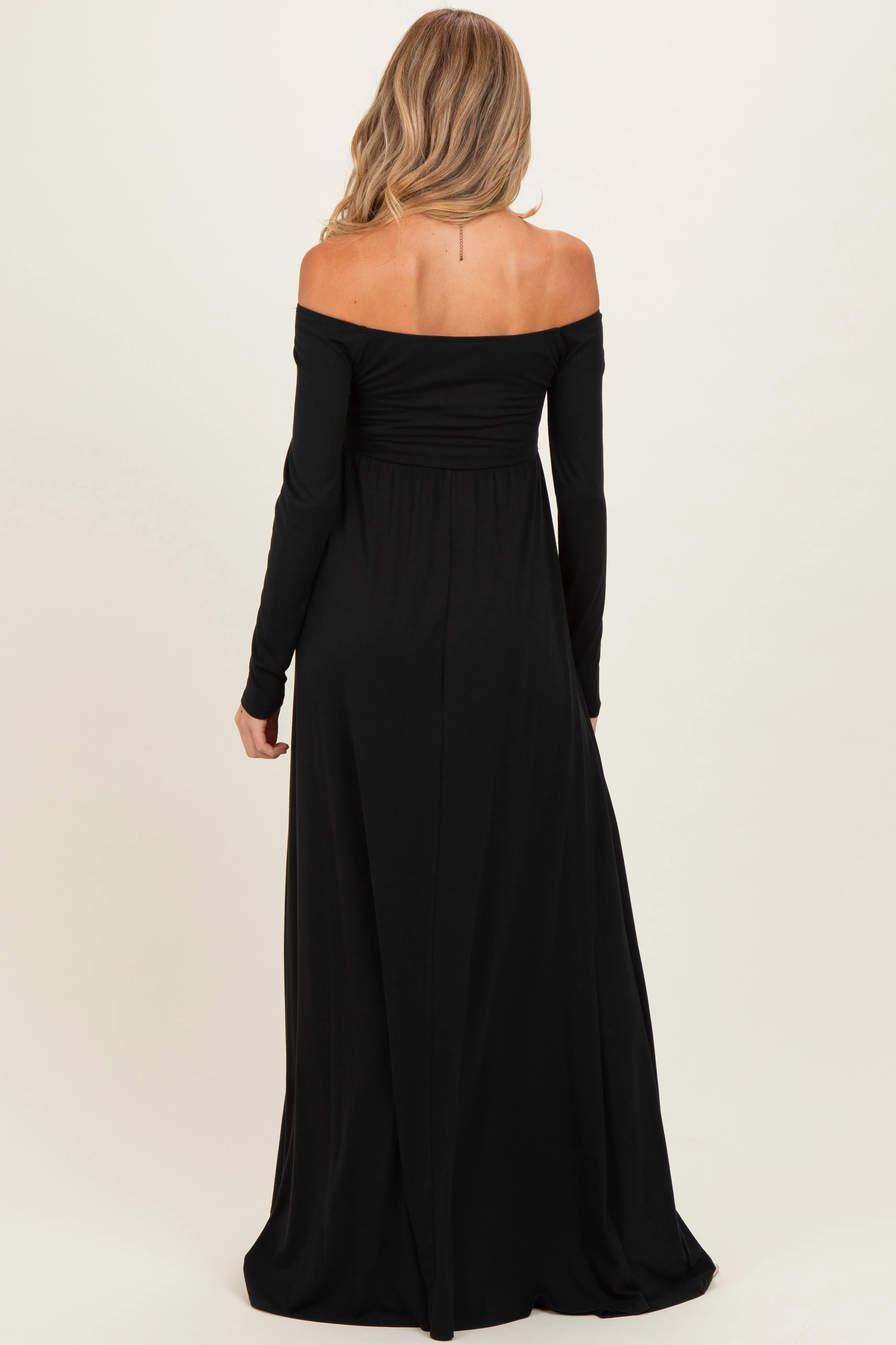 PinkBlush Black Off Shoulder Maternity Maxi Dress sold by Pinkblush product image thumbnail 3