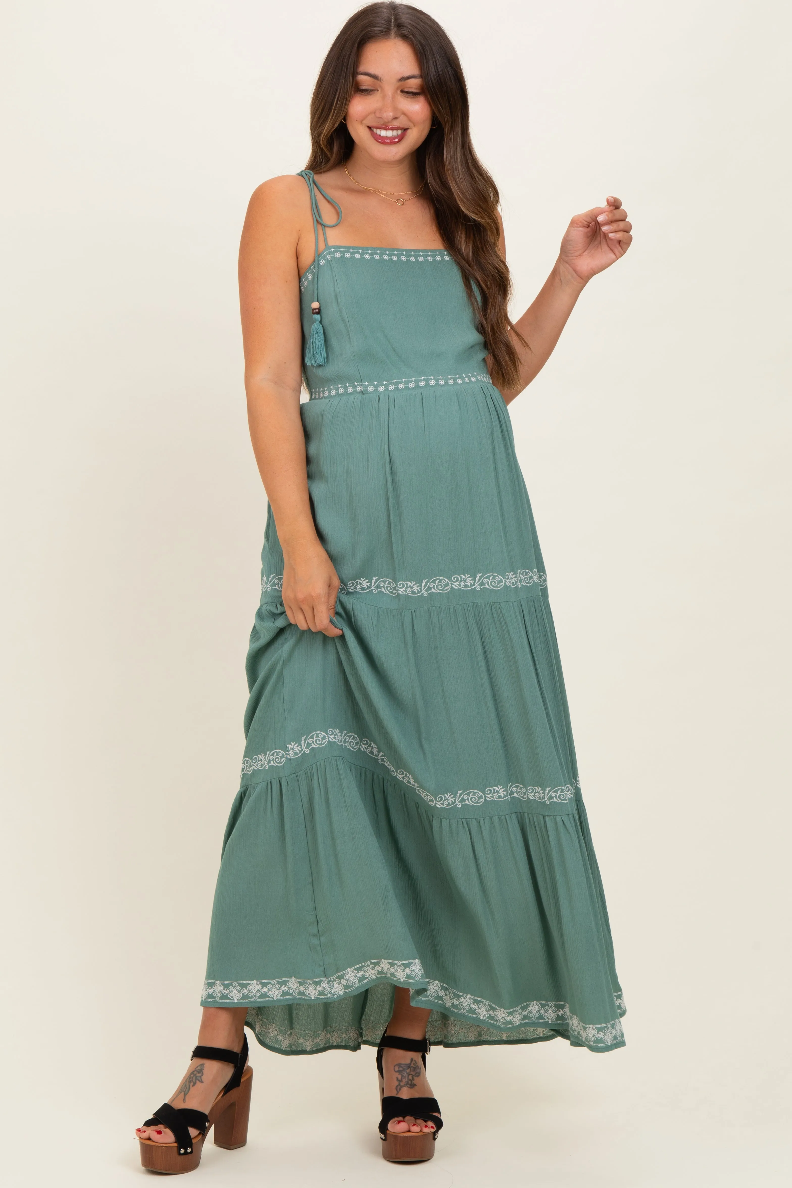 Jade Embroidered Tiered Maternity Maxi Dress sold by Pinkblush product image thumbnail 2