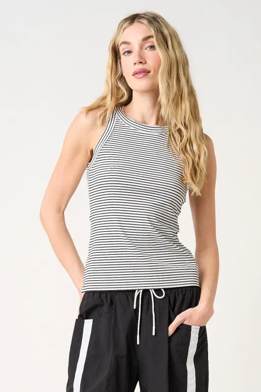 White Striped Ribbed Knit Tank Top made by Pinkblush