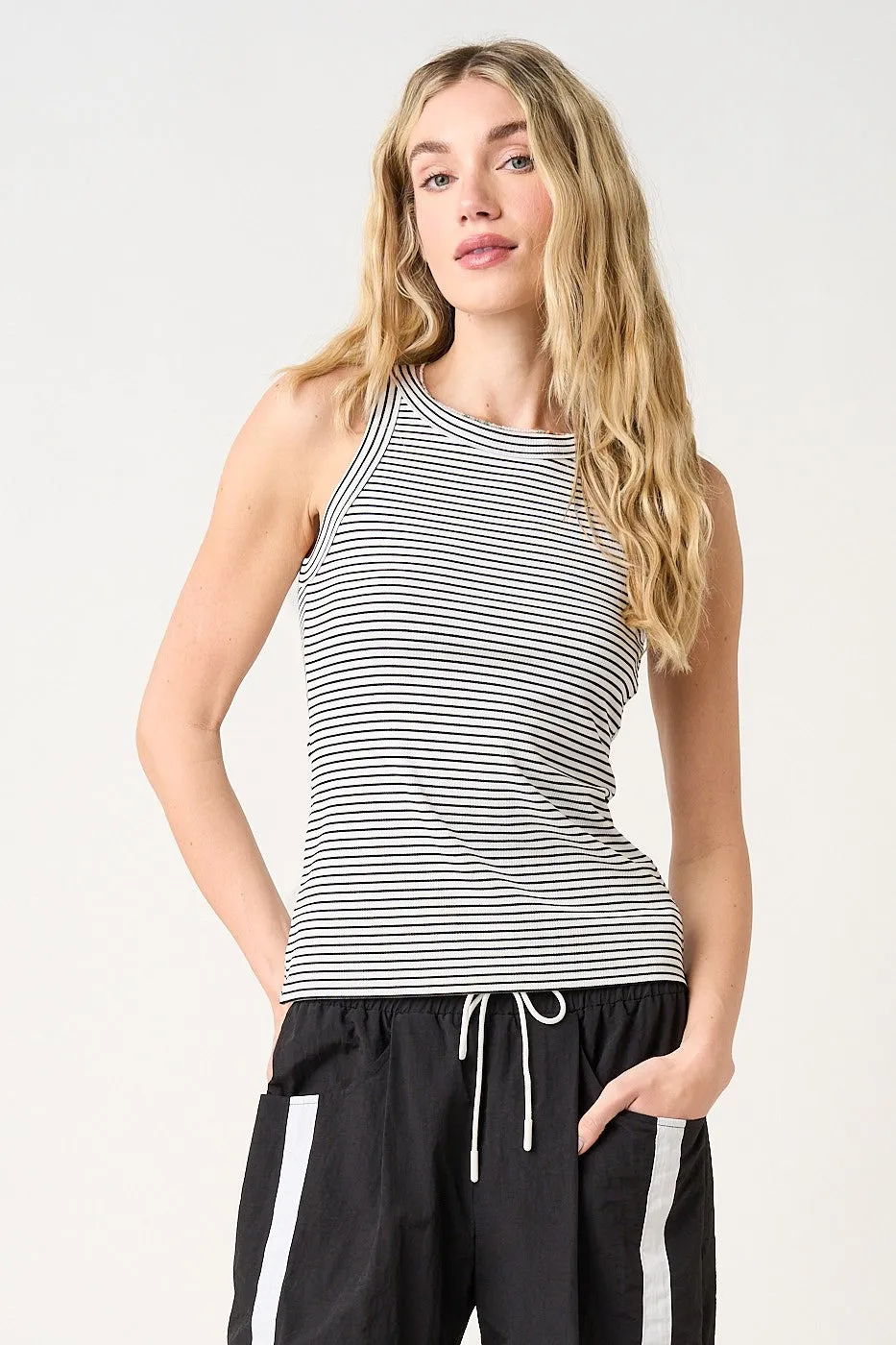 White Striped Ribbed Knit Tank Top sold by Pinkblush