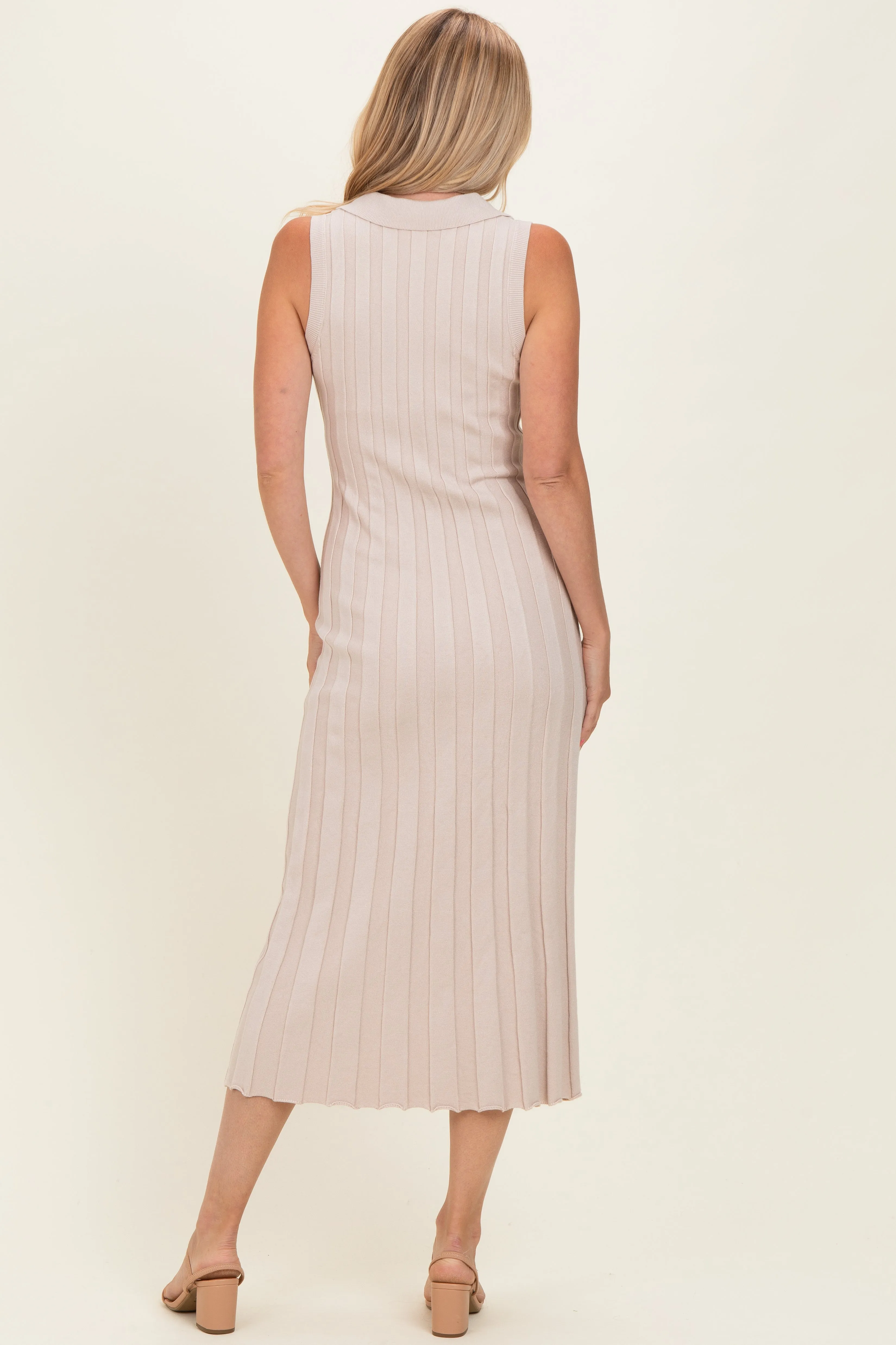 Sand Knit Collared Sleeveless Maxi Dress sold by Pinkblush product image thumbnail 3