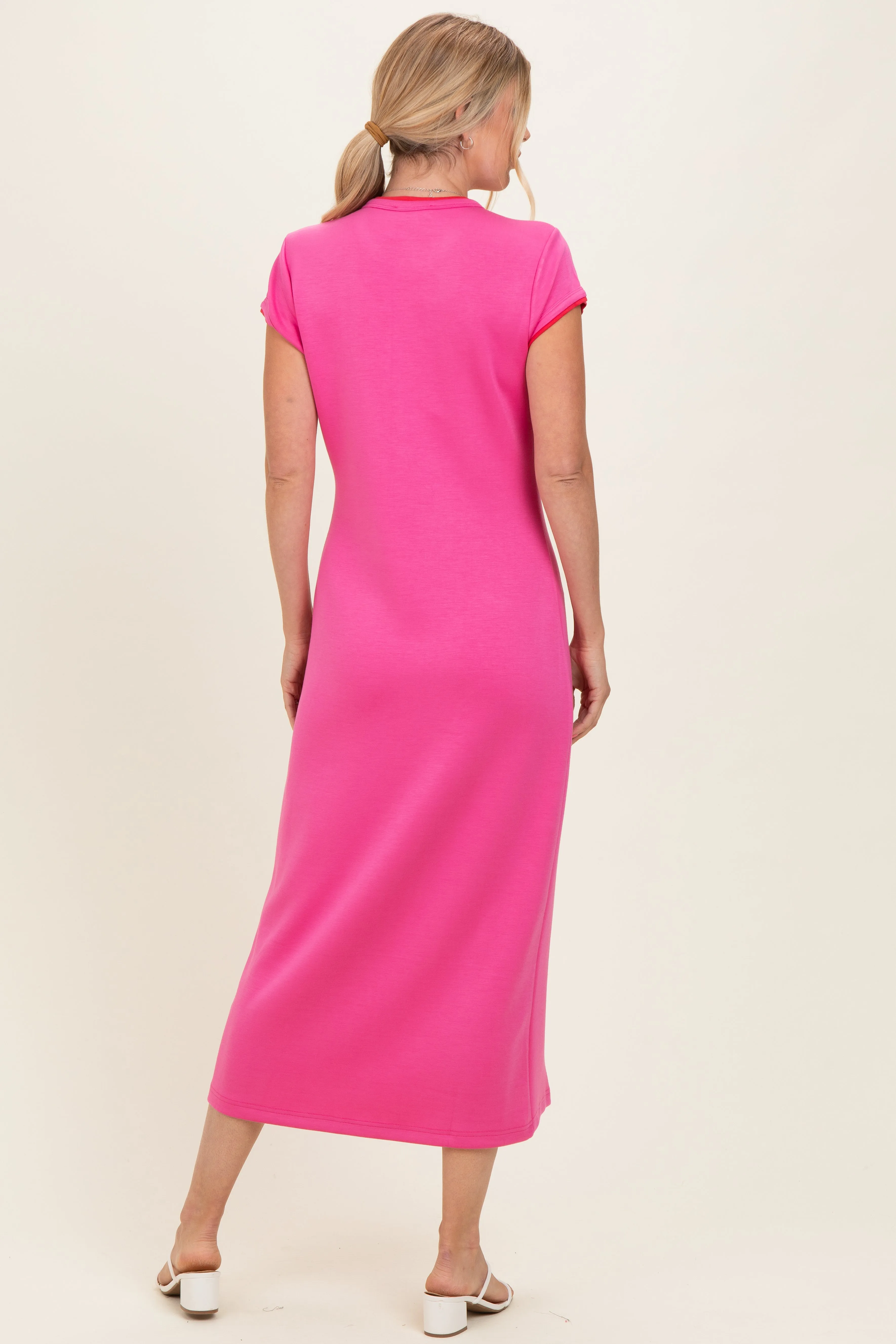 Fuchsia Contrast Trim Short Sleeve Midi Dress sold by Pinkblush product image thumbnail 3