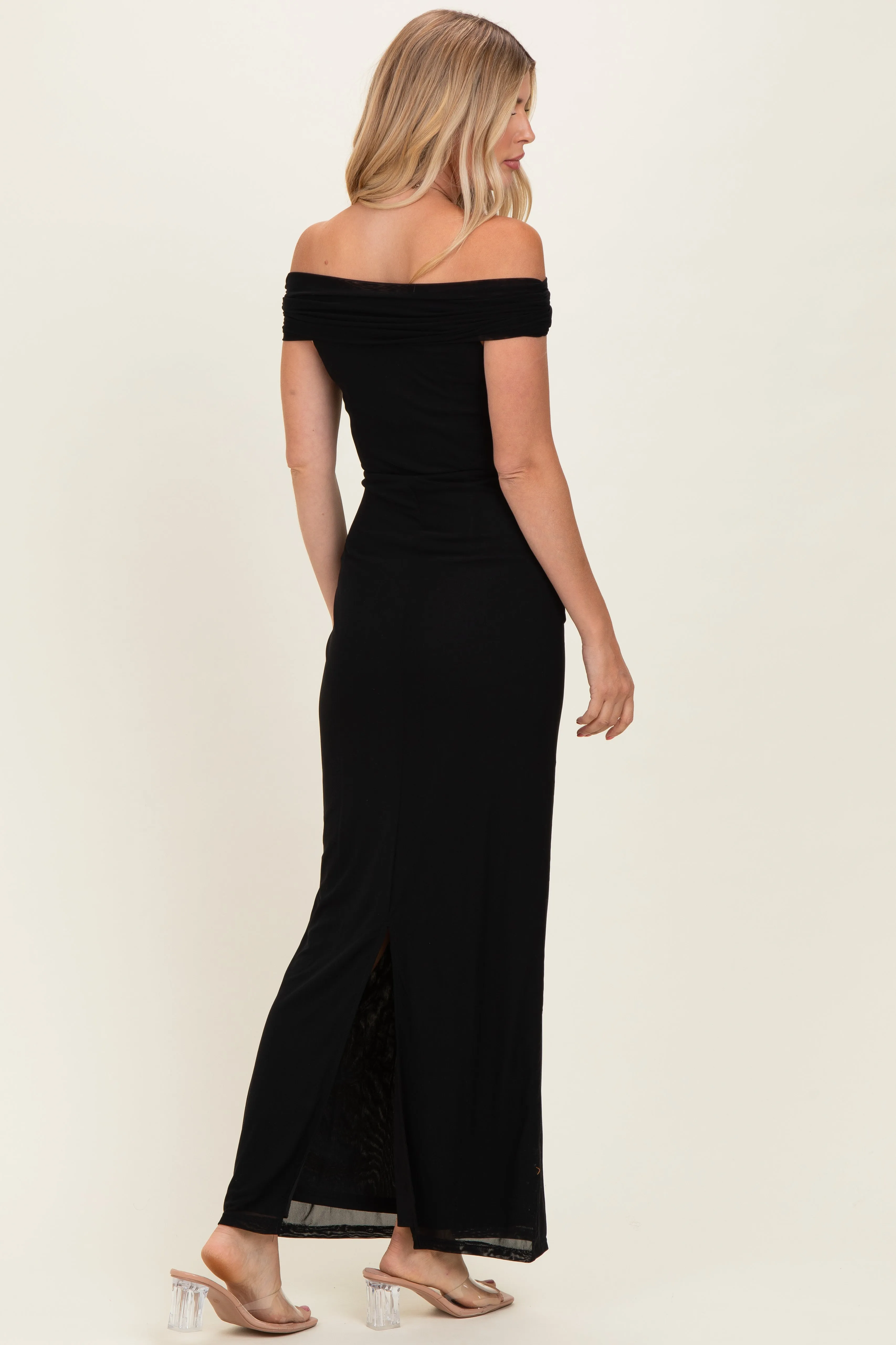 Black Off Shoulder Mesh Maxi Dress sold by Pinkblush product image thumbnail 3