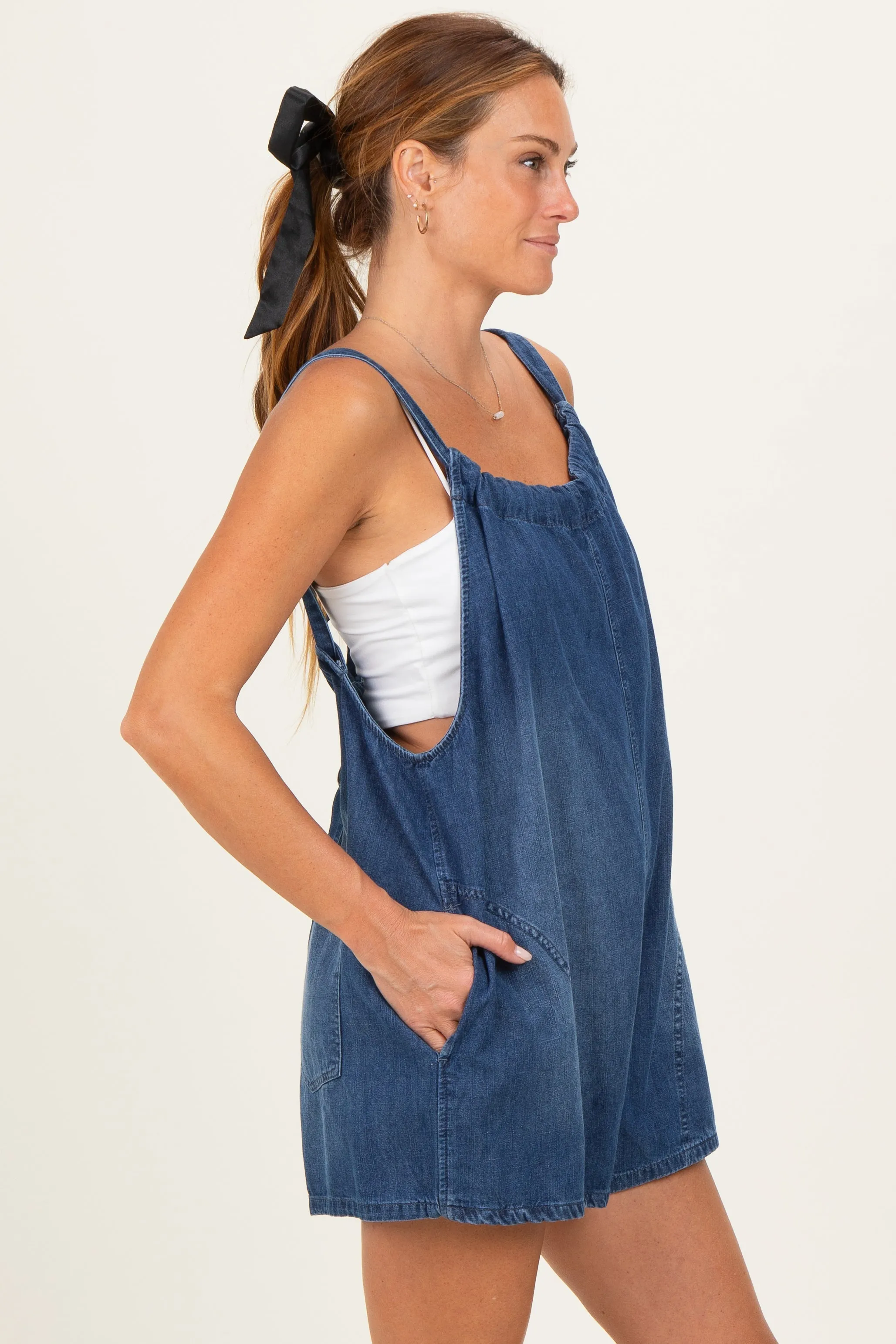 Navy Low Tie Back Denim Shortall sold by Pinkblush product image thumbnail 2