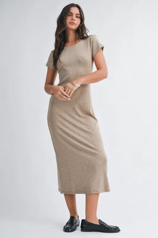 Light Brown Basic Crewneck Midi Dress made by Pinkblush