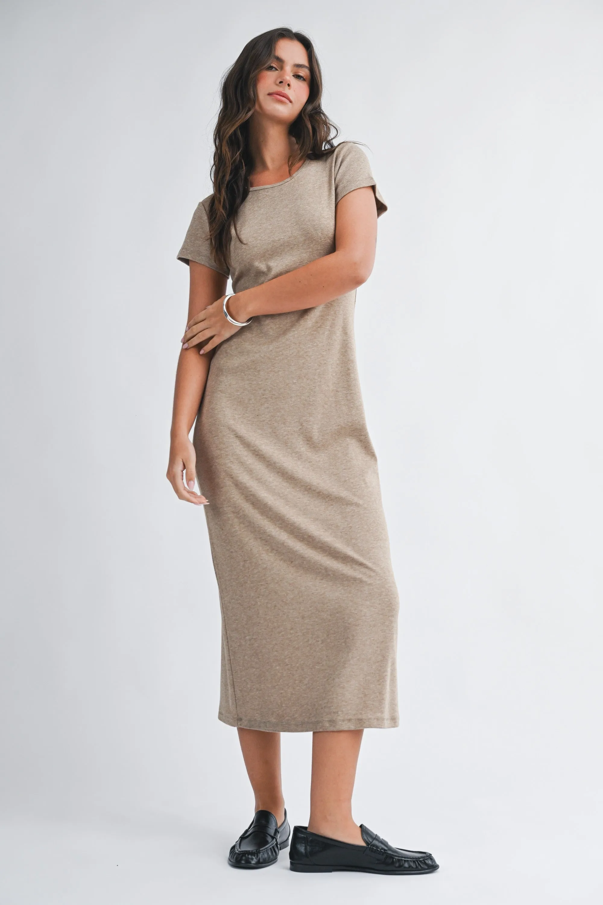Light Brown Basic Crewneck Midi Dress sold by Pinkblush product image thumbnail 2