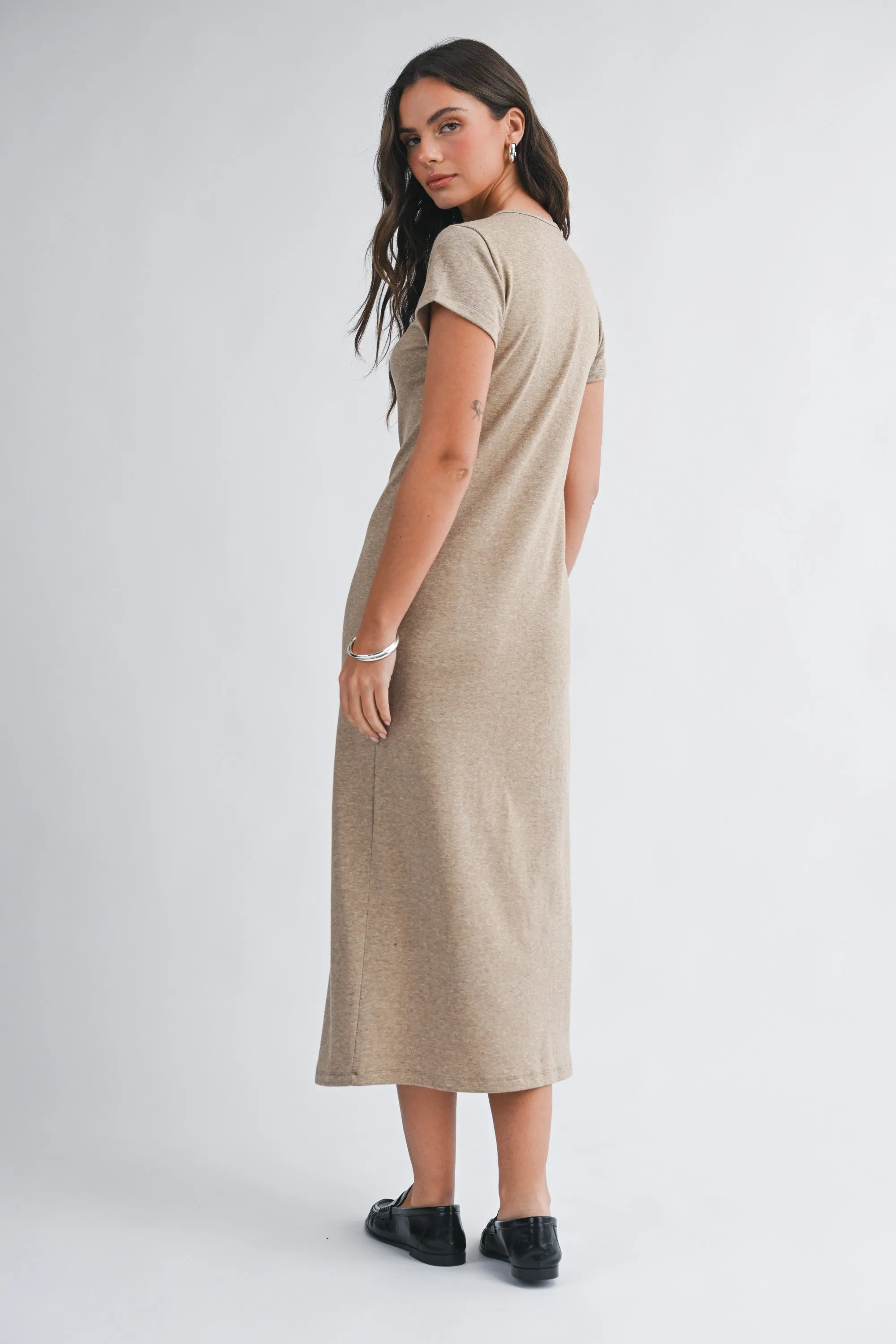 Light Brown Basic Crewneck Midi Dress sold by Pinkblush product image thumbnail 3