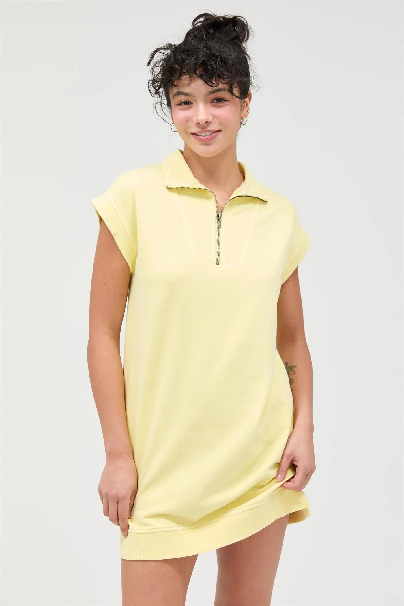Yellow Half Zip Up Mock Neck Mini Dress sold by Pinkblush