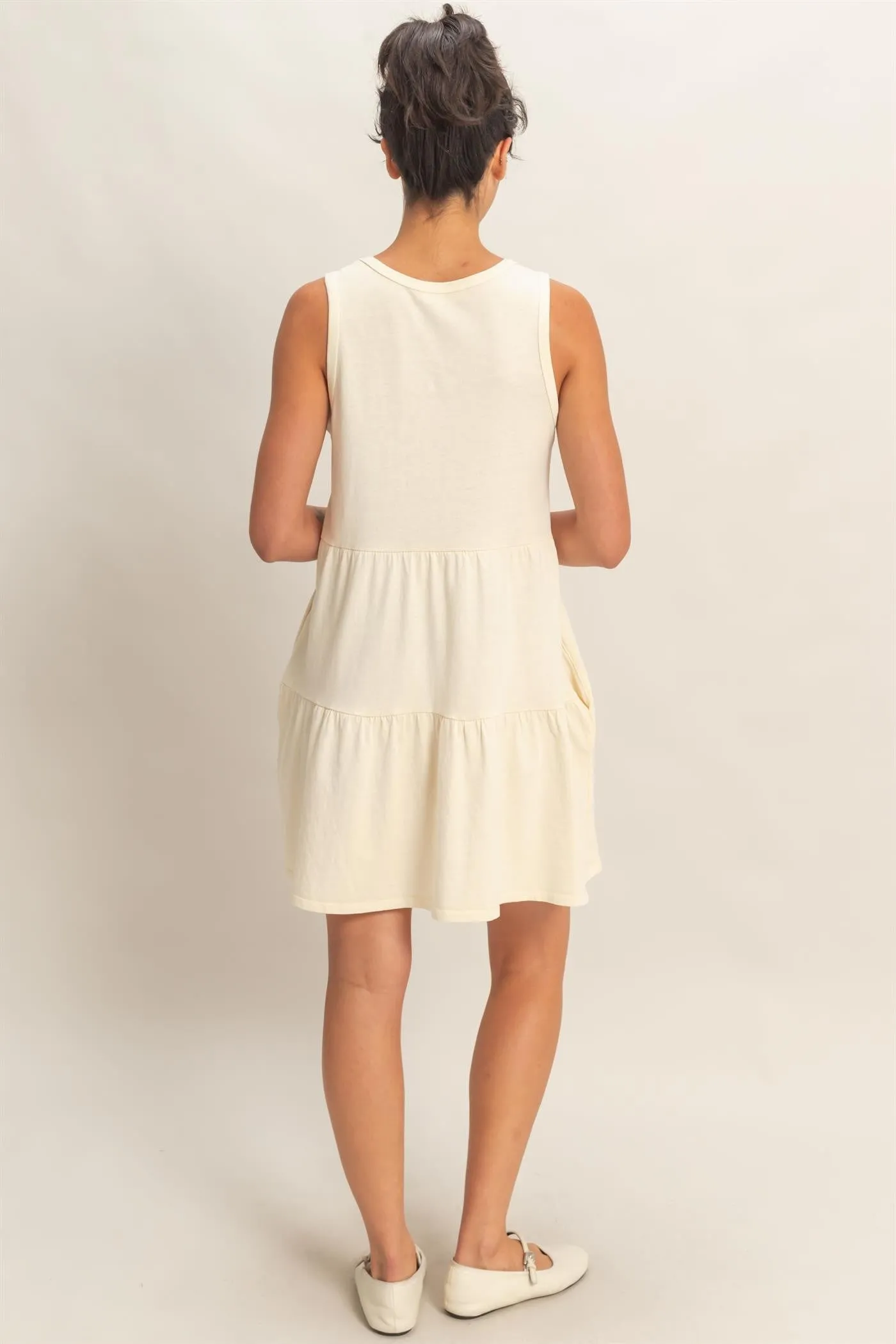 Cream Sleeveless Crewneck Tiered Mini Dress sold by Pinkblush product image thumbnail 4