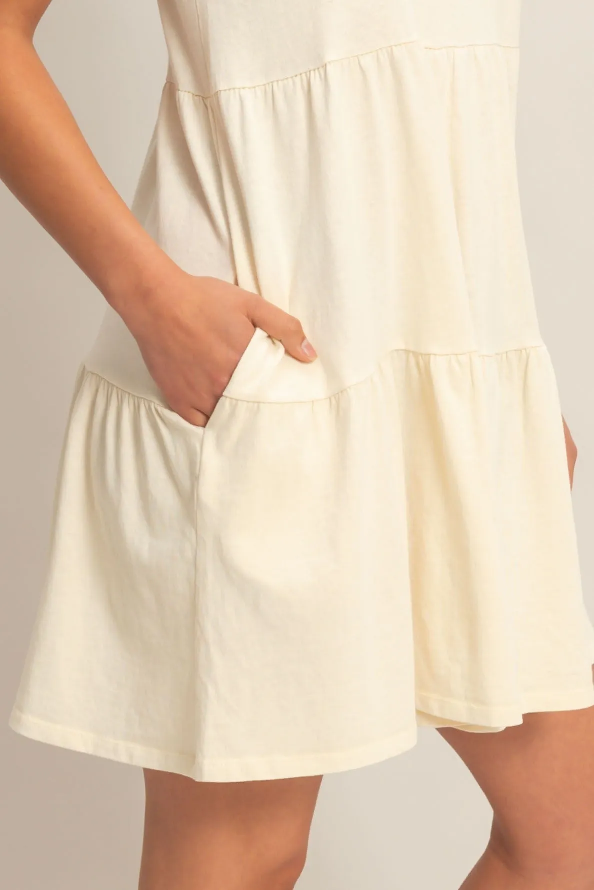 Cream Sleeveless Crewneck Tiered Mini Dress sold by Pinkblush product image thumbnail 5