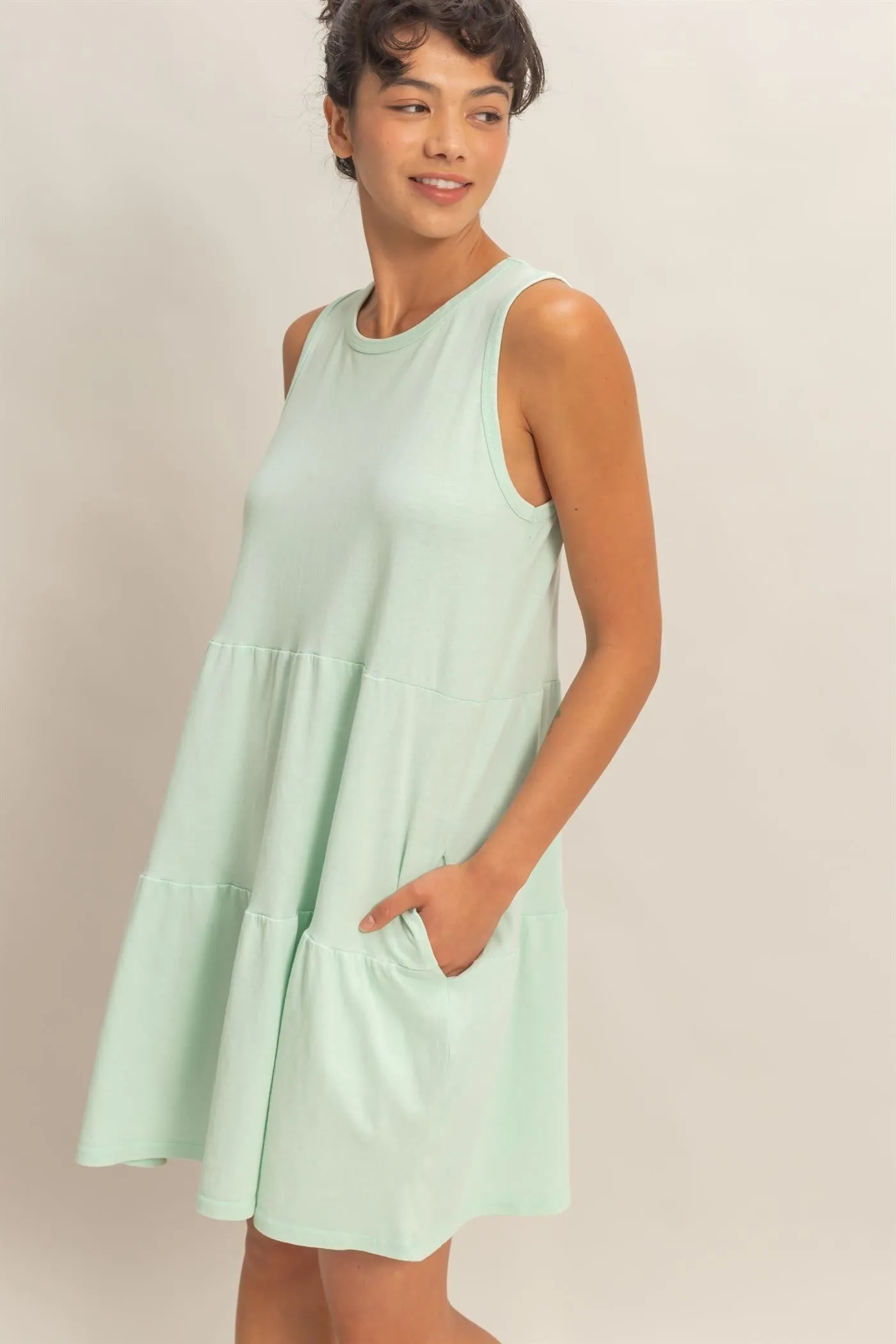 Mint Sleeveless Crewneck Tiered Mini Dress sold by Pinkblush product image thumbnail 2