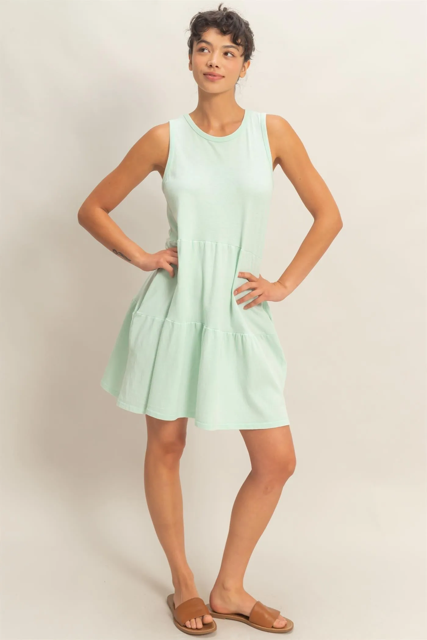 Mint Sleeveless Crewneck Tiered Mini Dress sold by Pinkblush product image thumbnail 4