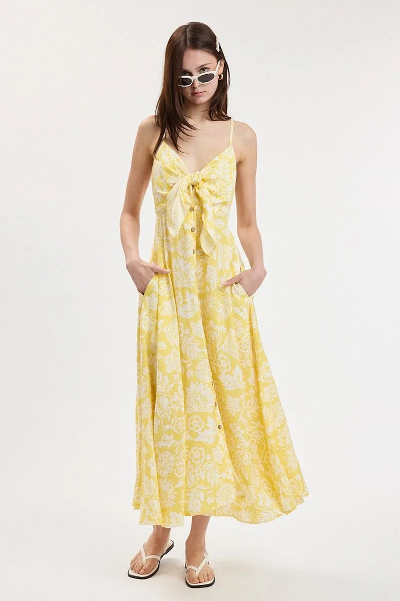Yellow Floral Front Tie Racerback Midi Dress sold by Pinkblush product image thumbnail 2