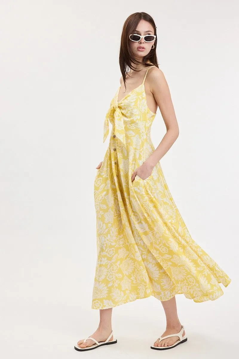 Yellow Floral Front Tie Racerback Midi Dress sold by Pinkblush product image thumbnail 3