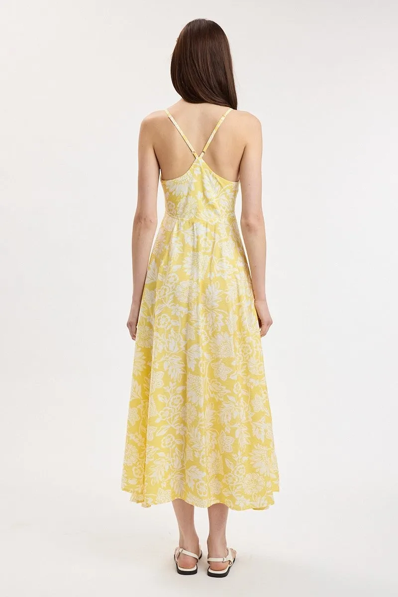 Yellow Floral Front Tie Racerback Midi Dress sold by Pinkblush product image thumbnail 4