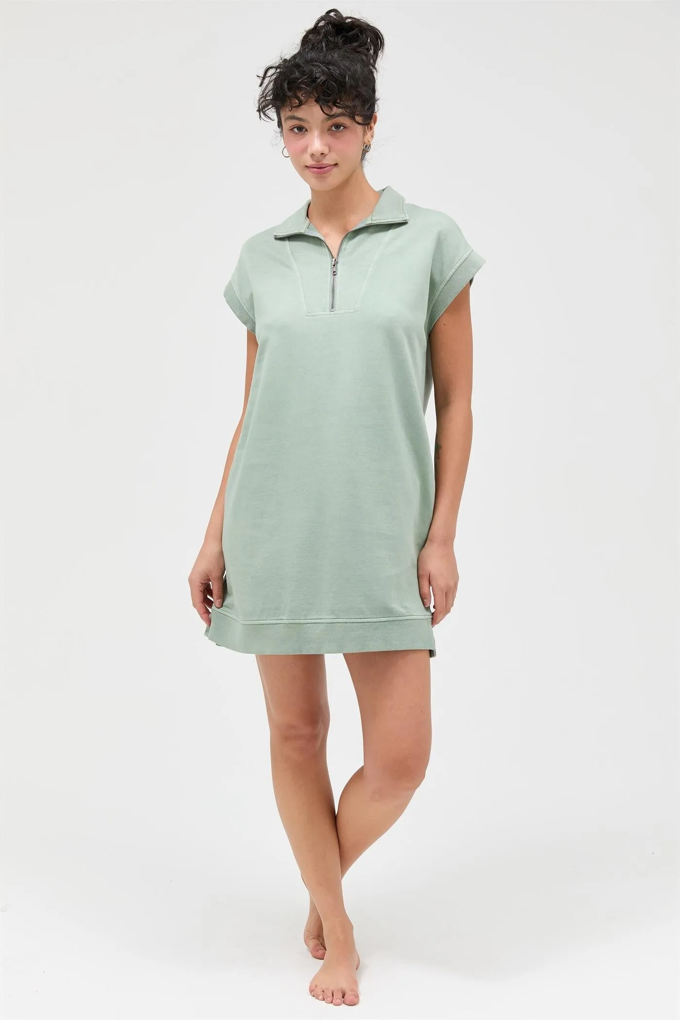 Sage Green Half Zip Up Mock Neck Mini Dress sold by Pinkblush product image thumbnail 4