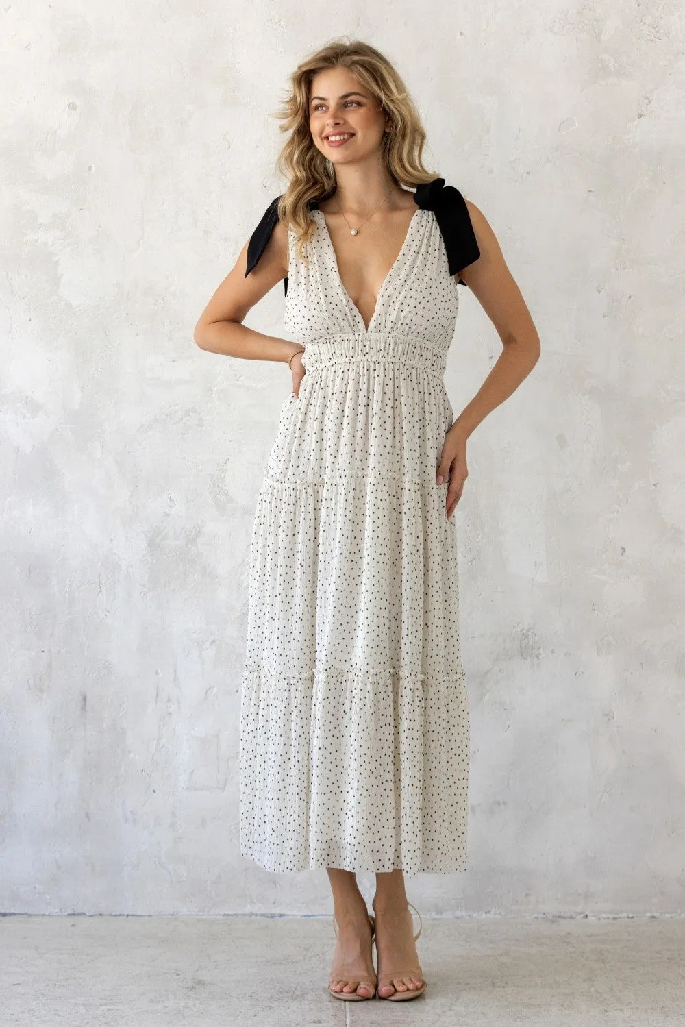 White Polka Dot Shoulder Tie Dress sold by Pinkblush product image thumbnail 2
