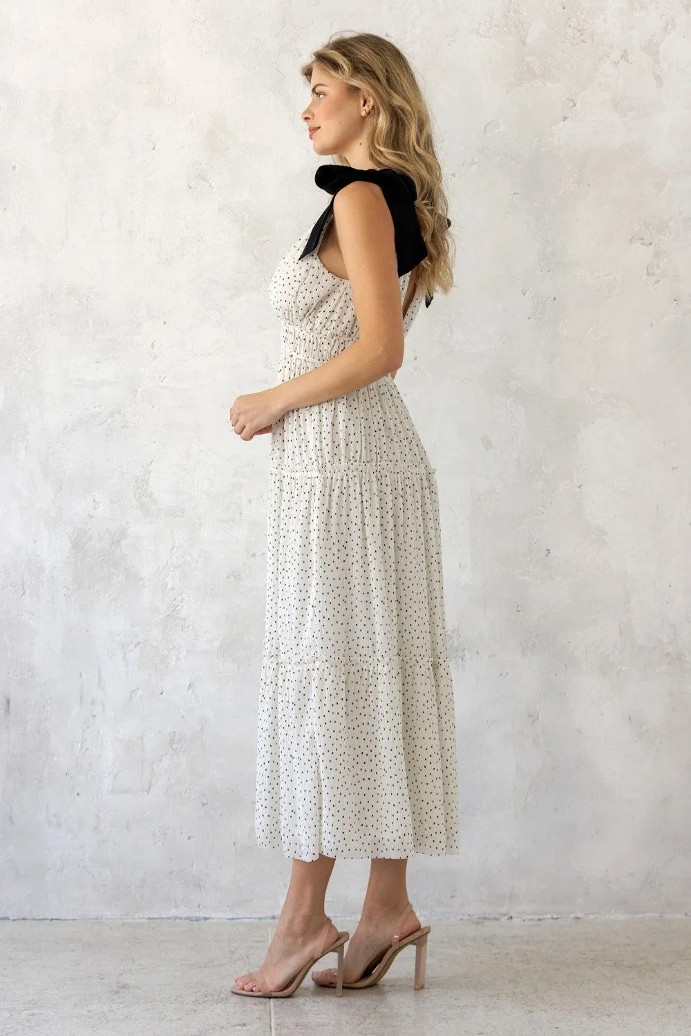 White Polka Dot Shoulder Tie Dress sold by Pinkblush product image thumbnail 3