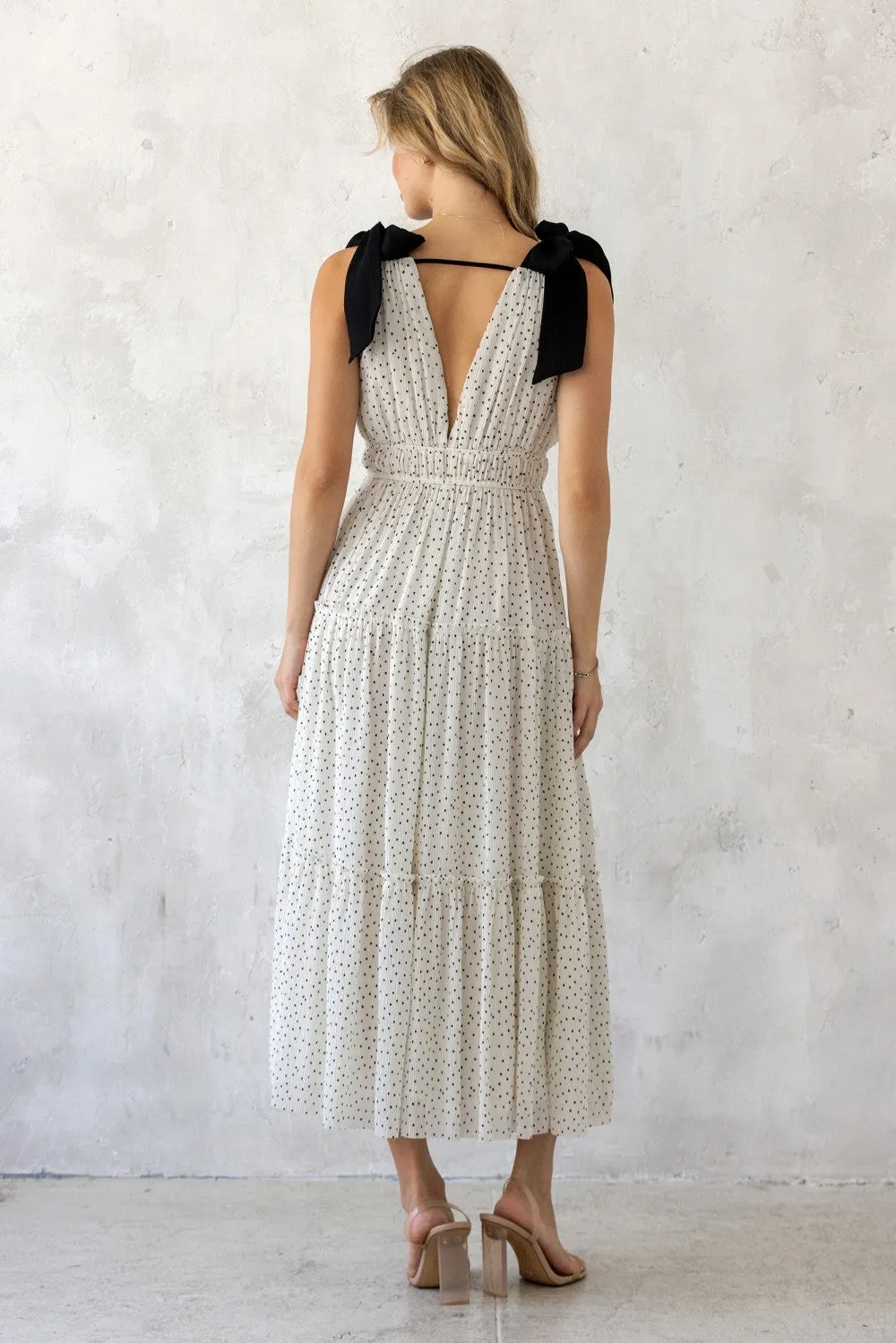 White Polka Dot Shoulder Tie Dress sold by Pinkblush product image thumbnail 4