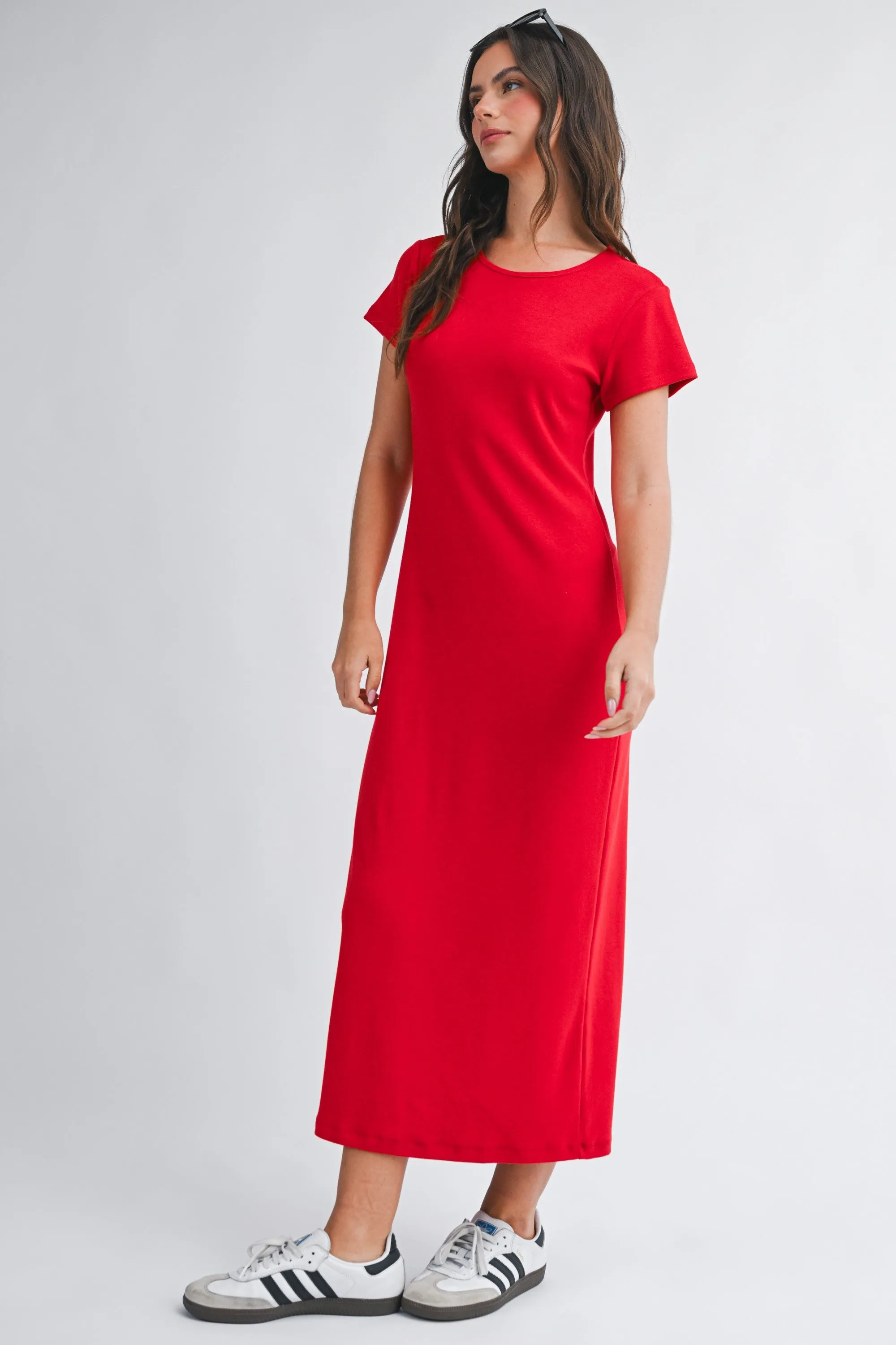 Red Basic Crewneck Midi Dress sold by Pinkblush product image thumbnail 3