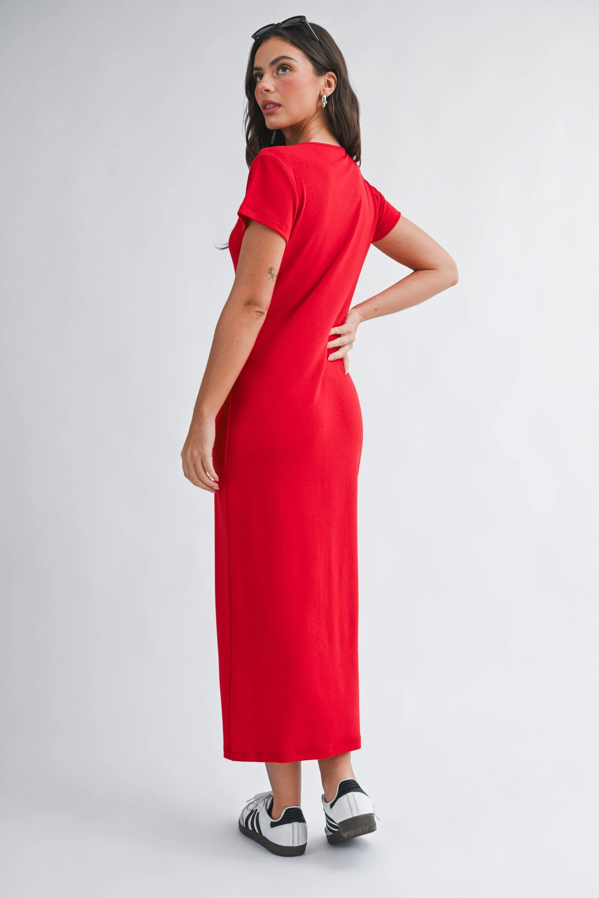 Red Basic Crewneck Midi Dress sold by Pinkblush product image thumbnail 4