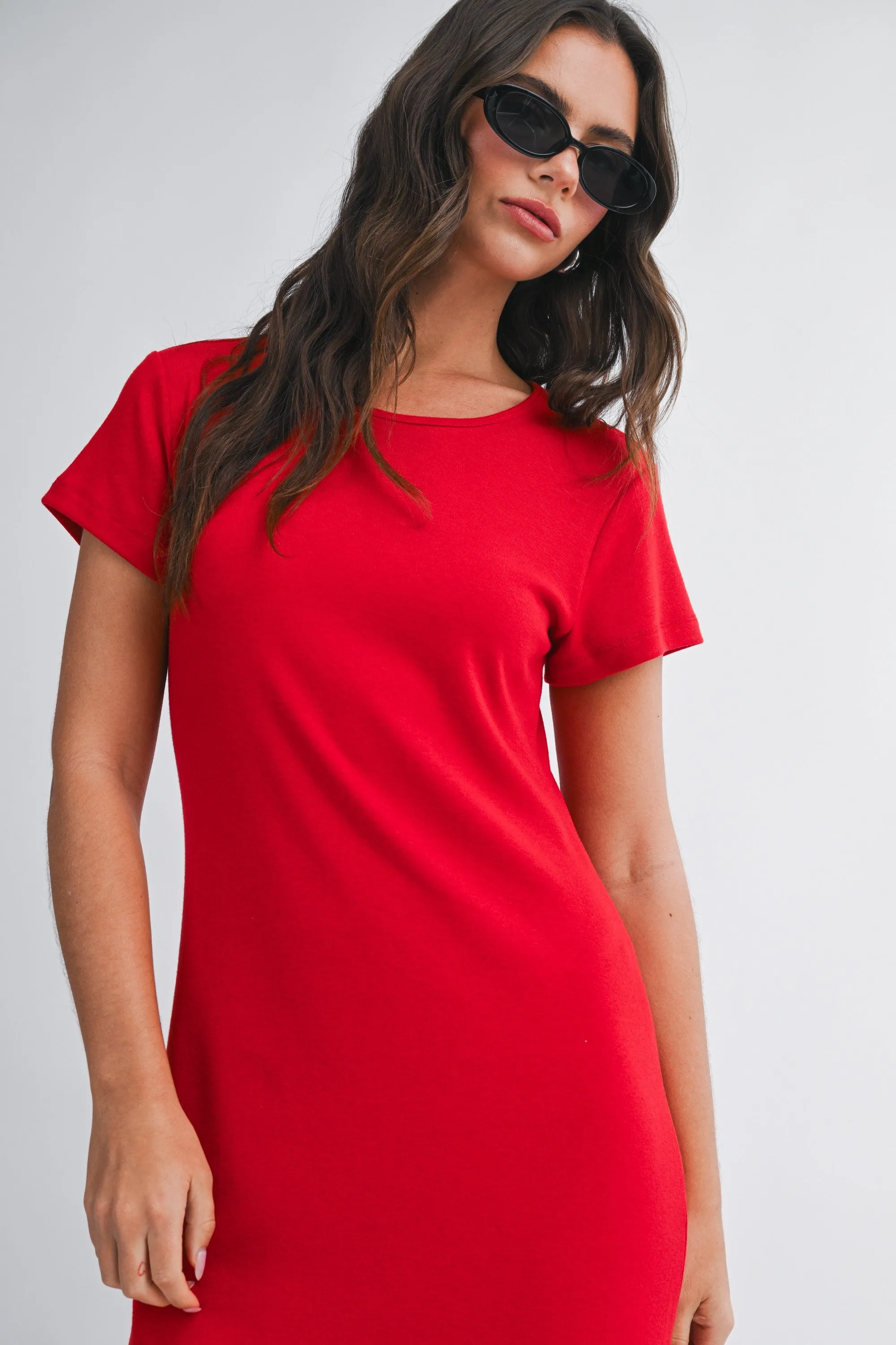 Red Basic Crewneck Midi Dress sold by Pinkblush product image thumbnail 5