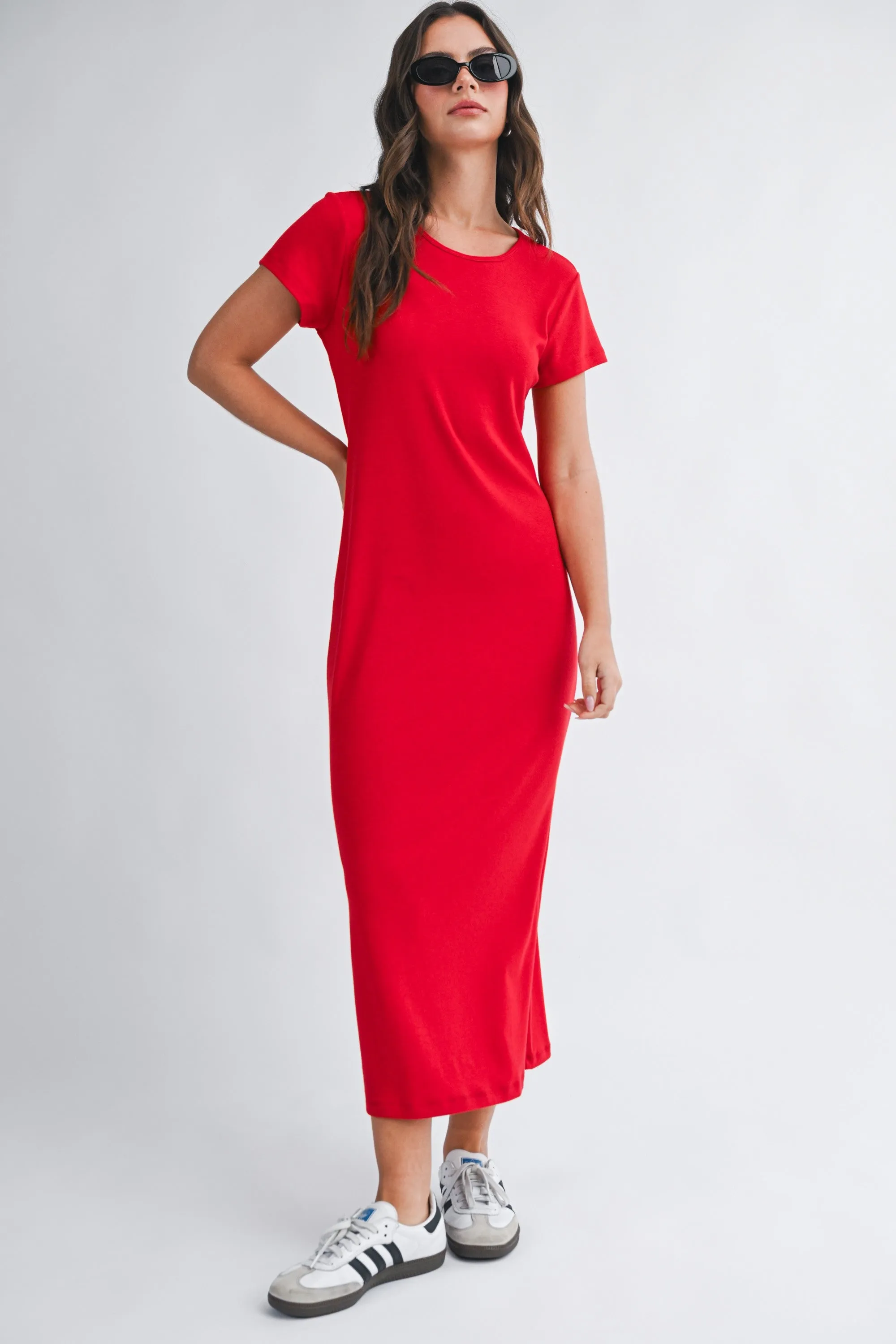 Red Basic Crewneck Midi Dress sold by Pinkblush product image thumbnail 2