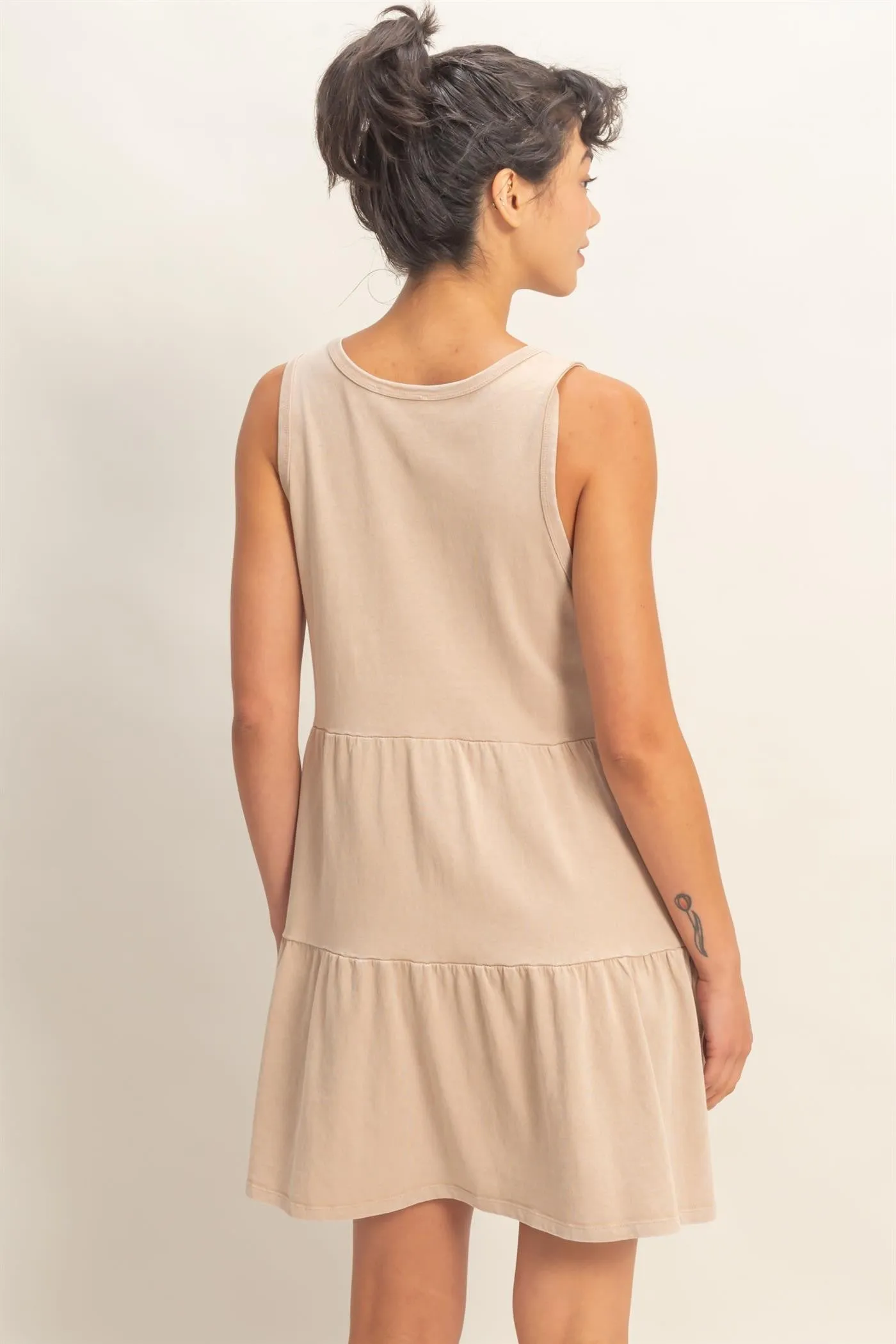 Dark Taupe Sleeveless Crewneck Tiered Mini Dress sold by Pinkblush product image thumbnail 3