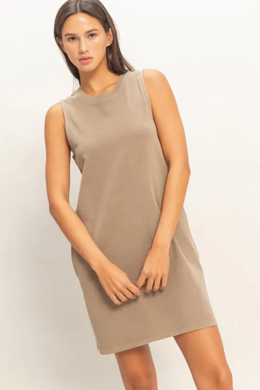 Mocha Pigment Dyed Sleeveless Mini Dres made by HYFVE