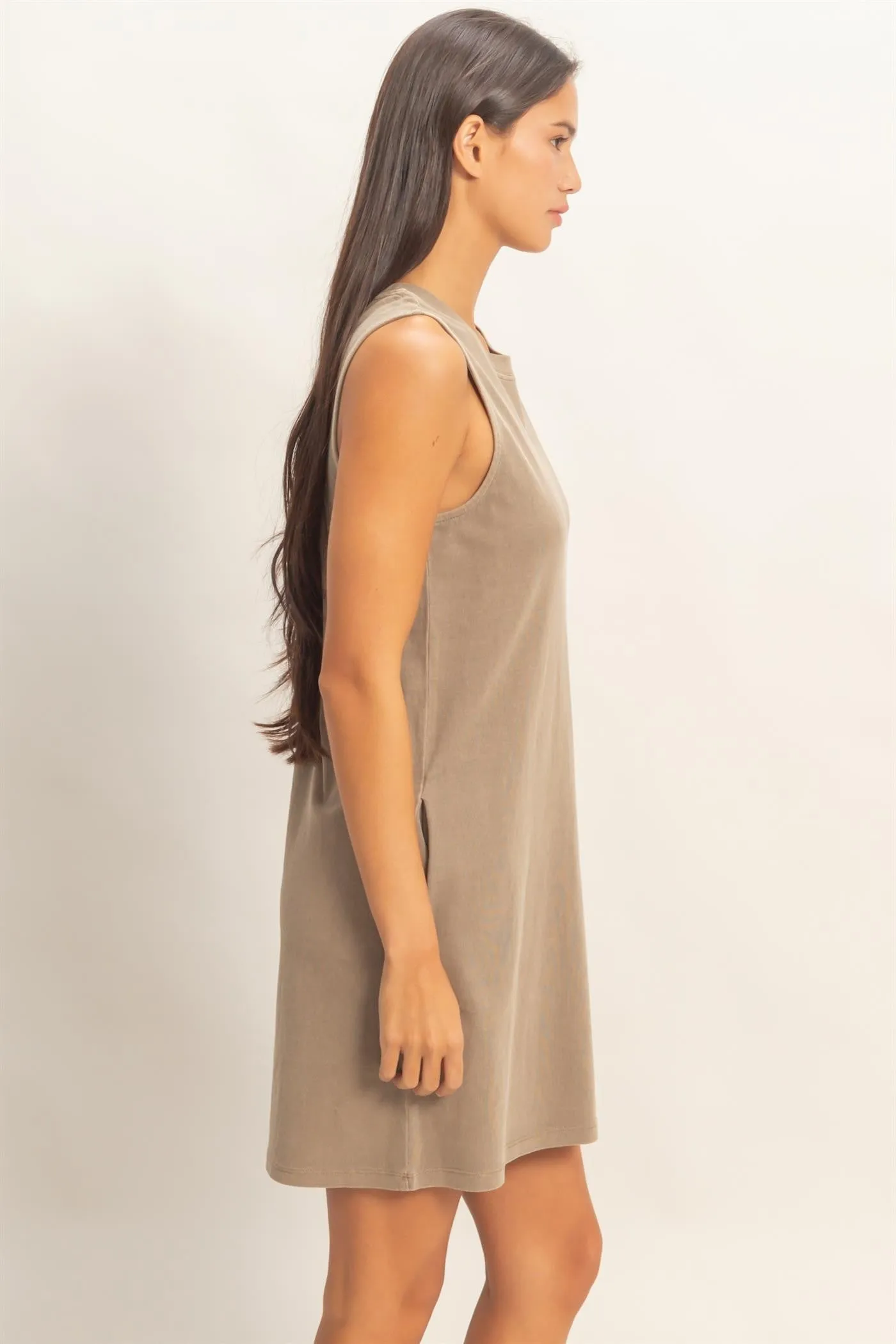 Mocha Pigment Dyed Sleeveless Mini Dres sold by Pinkblush product image thumbnail 2