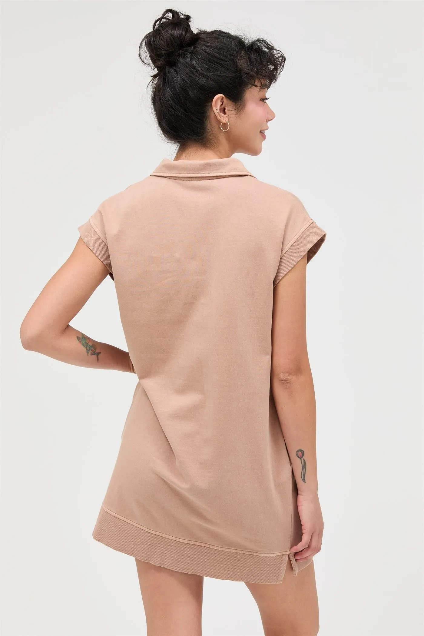 Taupe Half Zip Up Mock Neck Mini Dress sold by Pinkblush product image thumbnail 3