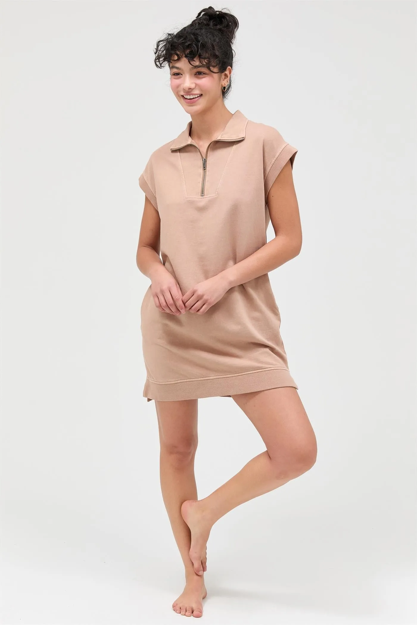 Taupe Half Zip Up Mock Neck Mini Dress sold by Pinkblush product image thumbnail 4