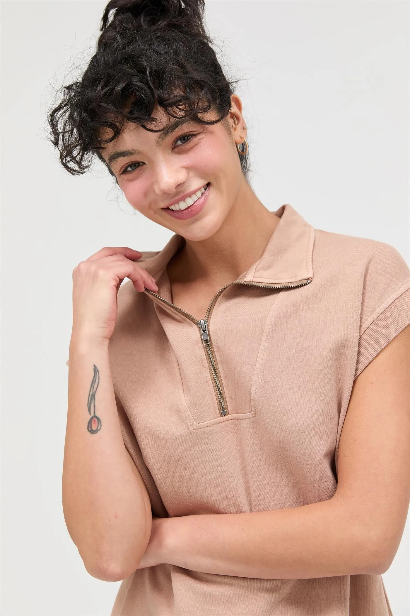 Taupe Half Zip Up Mock Neck Mini Dress sold by Pinkblush product image thumbnail 5