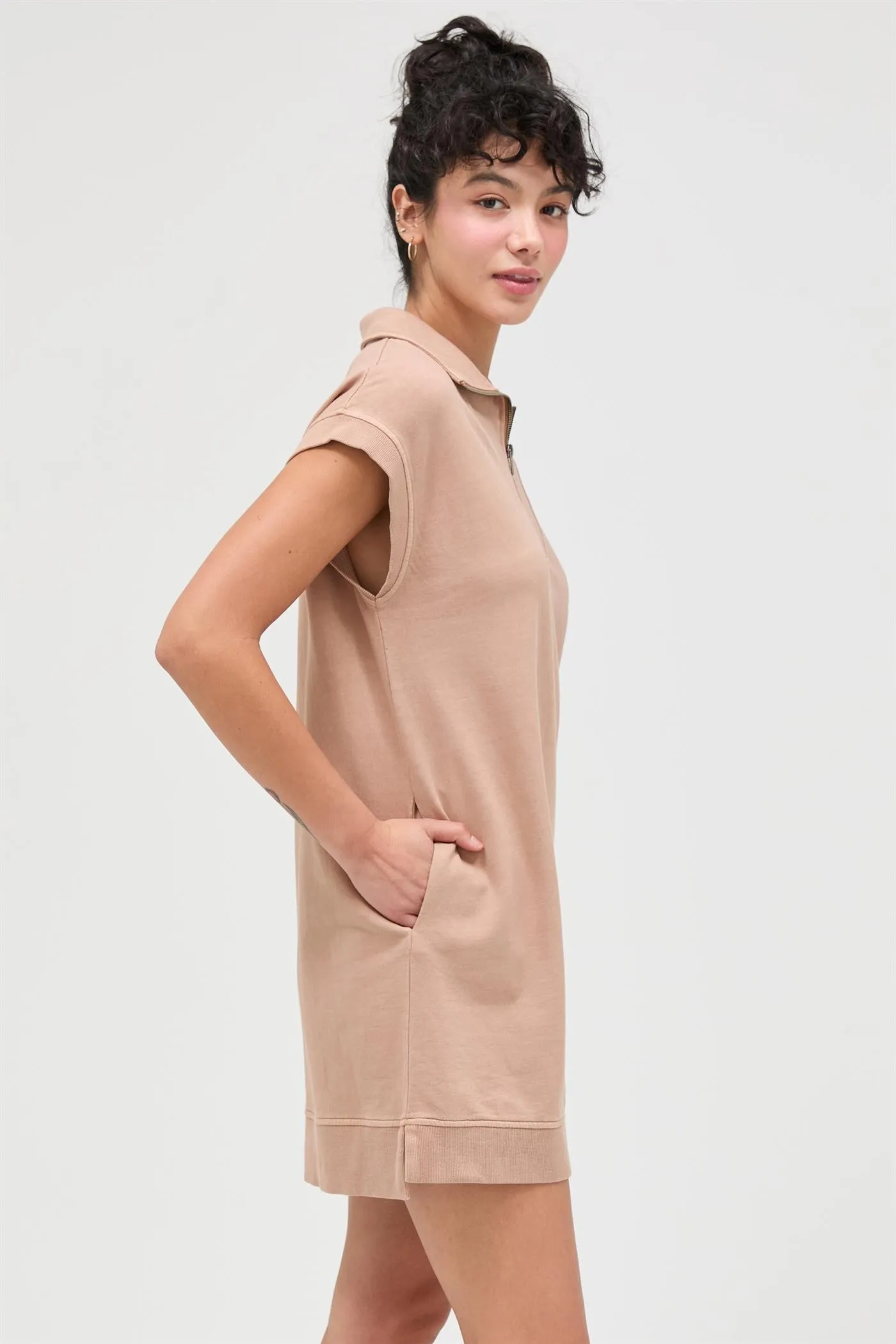 Taupe Half Zip Up Mock Neck Mini Dress sold by Pinkblush product image thumbnail 2