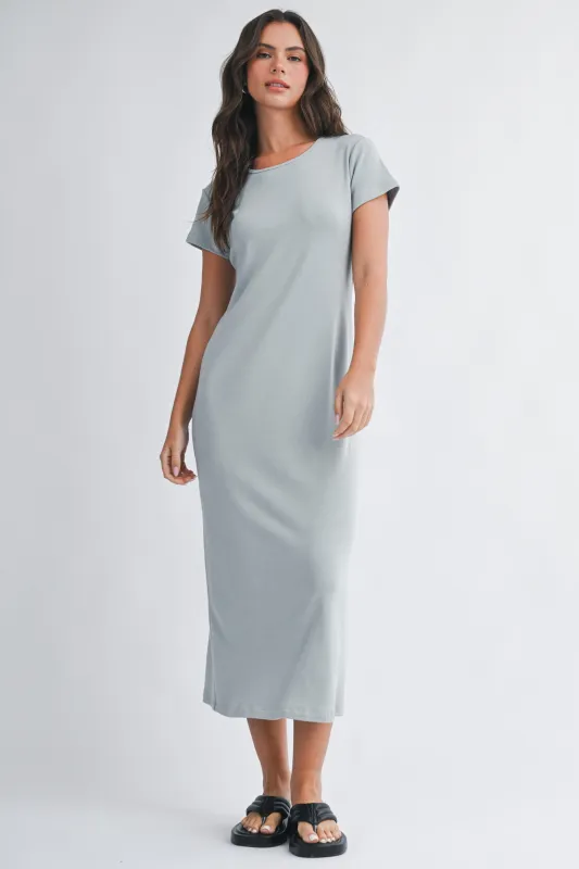 Grey Basic Crewneck Midi Dress made by Pinkblush