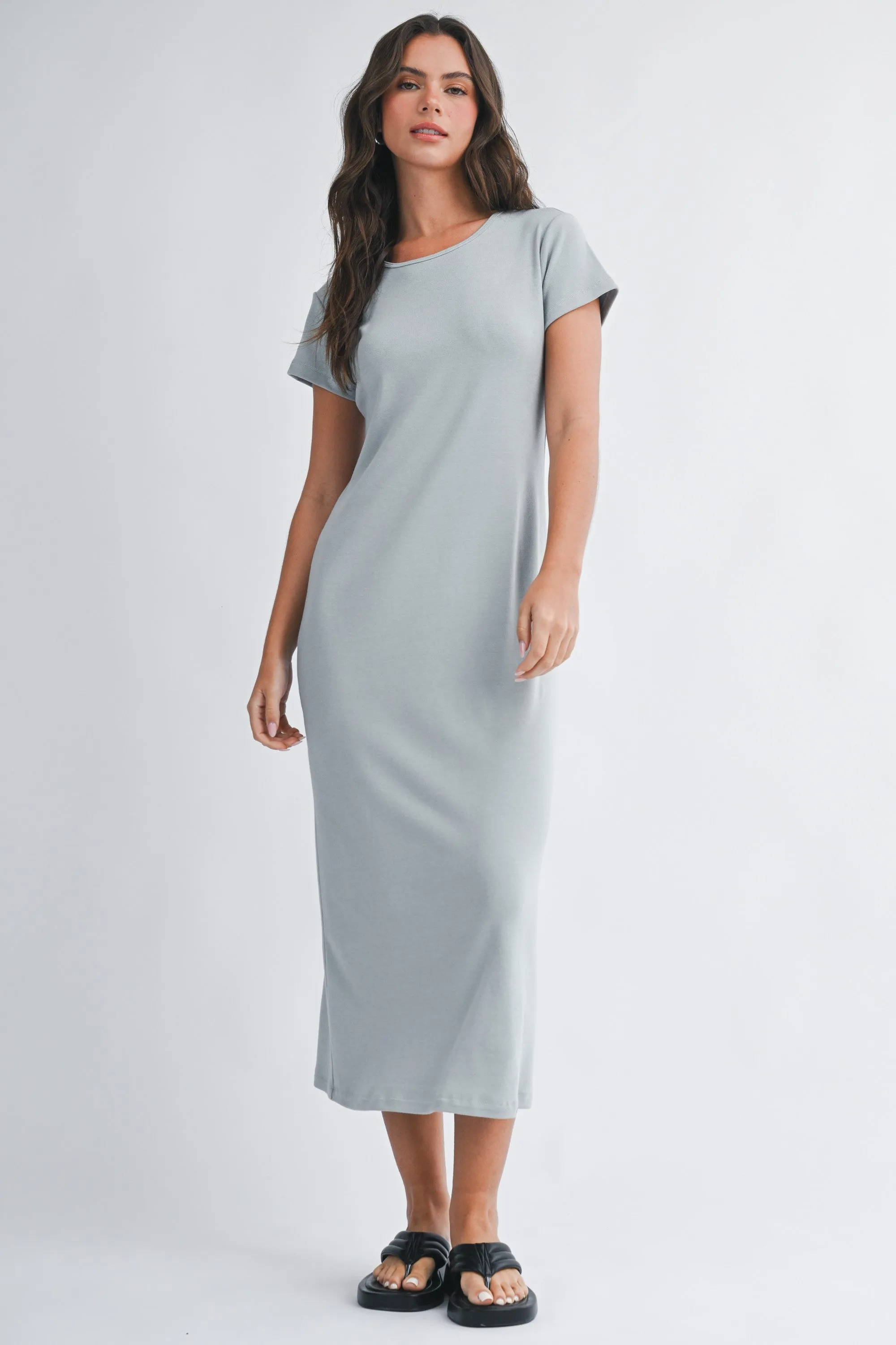 Grey Basic Crewneck Midi Dress sold by Pinkblush