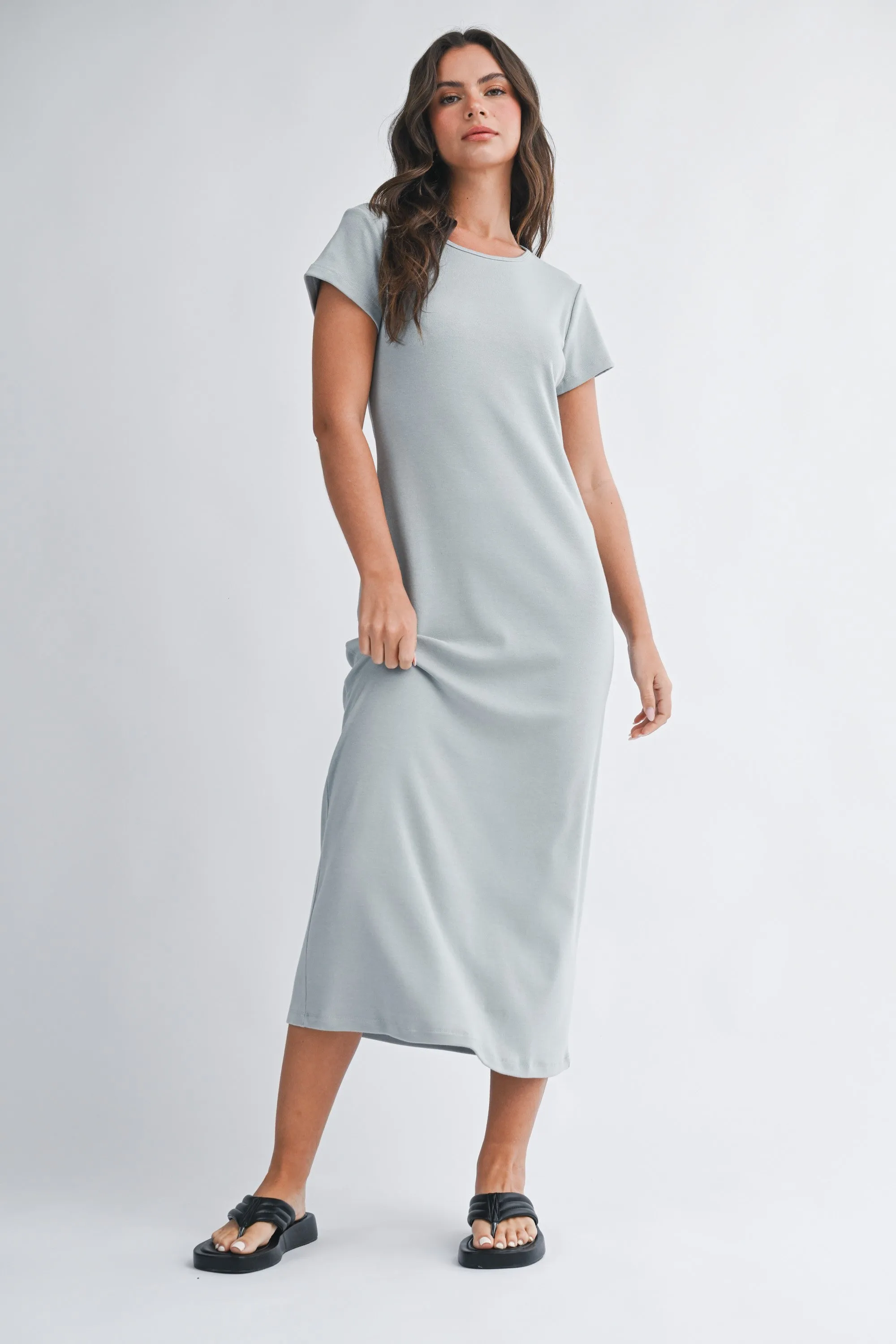 Grey Basic Crewneck Midi Dress sold by Pinkblush product image thumbnail 2