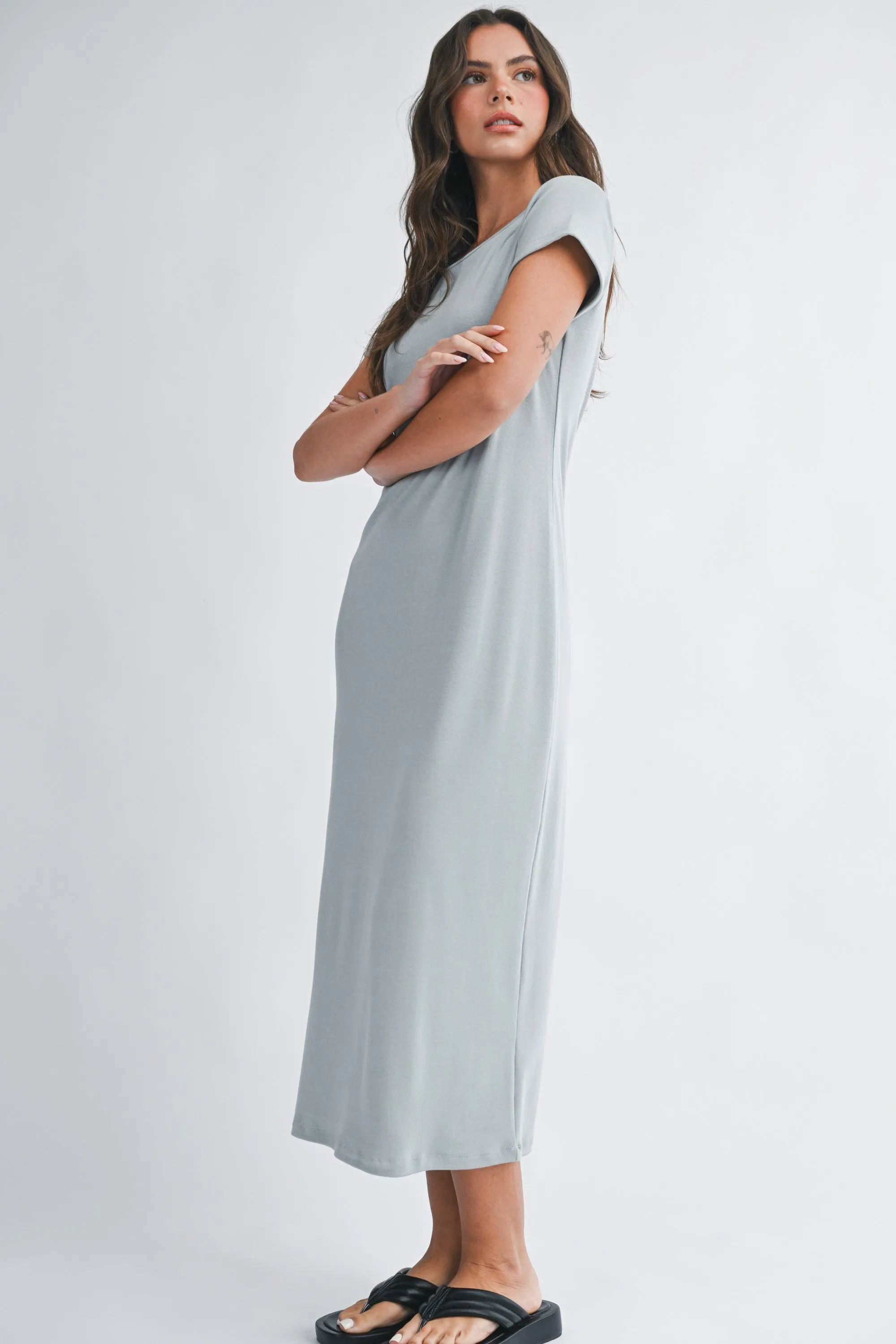 Grey Basic Crewneck Midi Dress sold by Pinkblush product image thumbnail 3