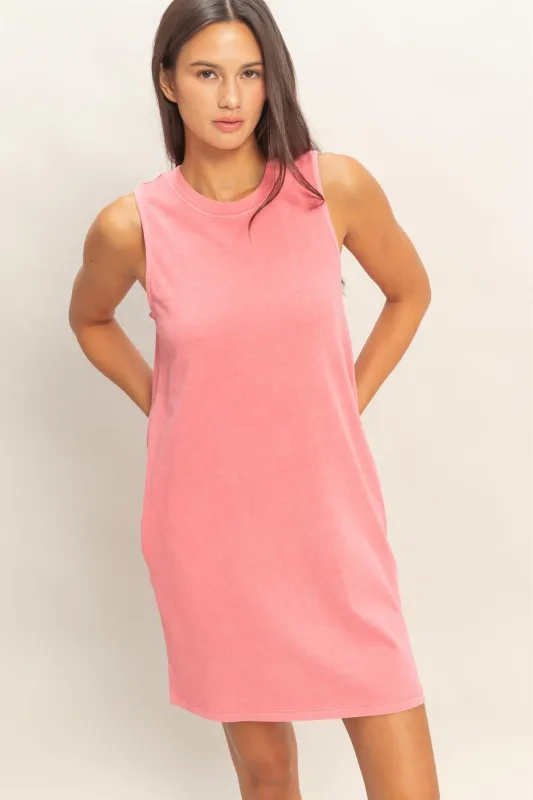 Pink Pigment Dyed Sleeveless Mini Dres made by HYFVE