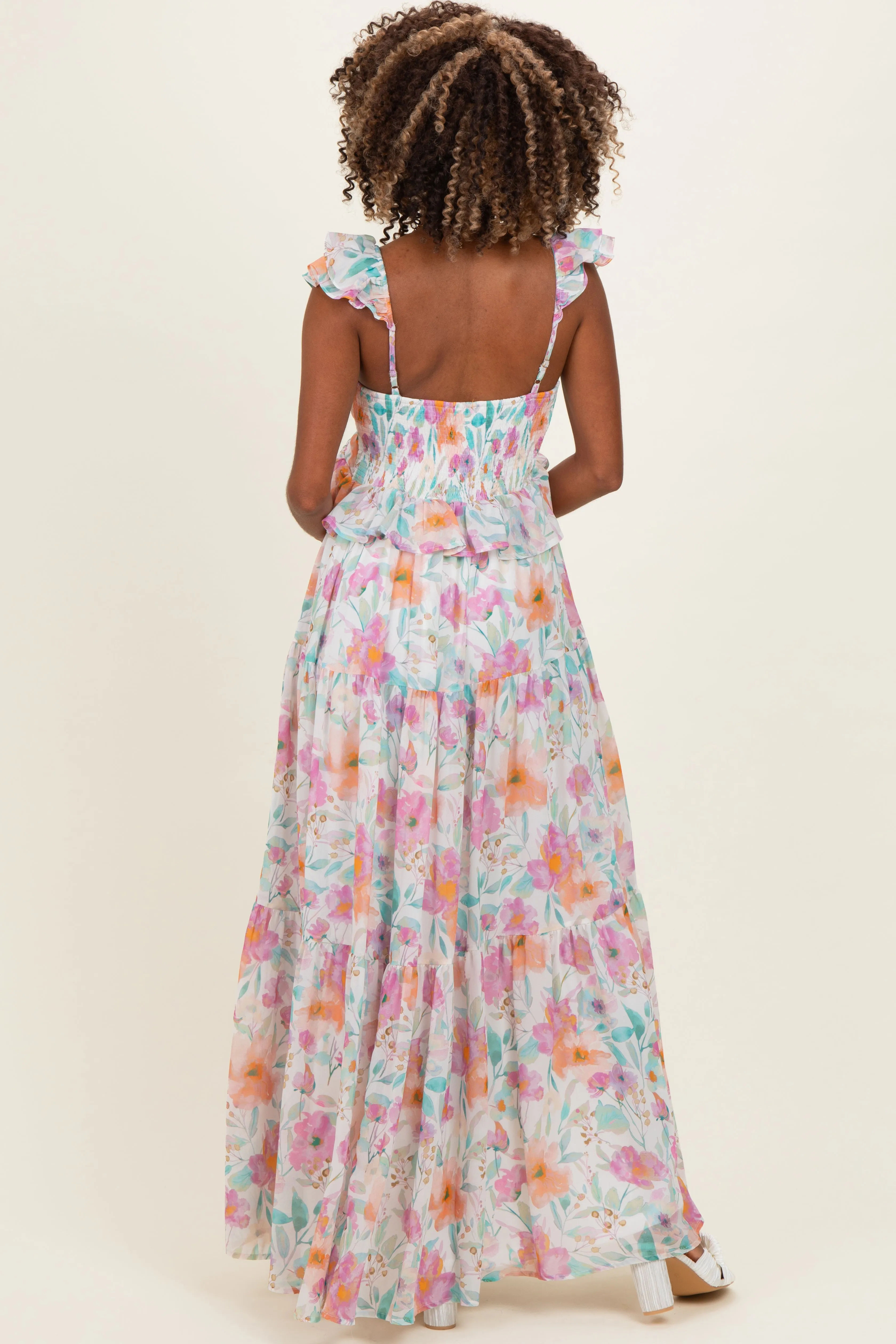 Ivory Floral Ruffle Accent Maternity Maxi Dress sold by Pinkblush product image thumbnail 2