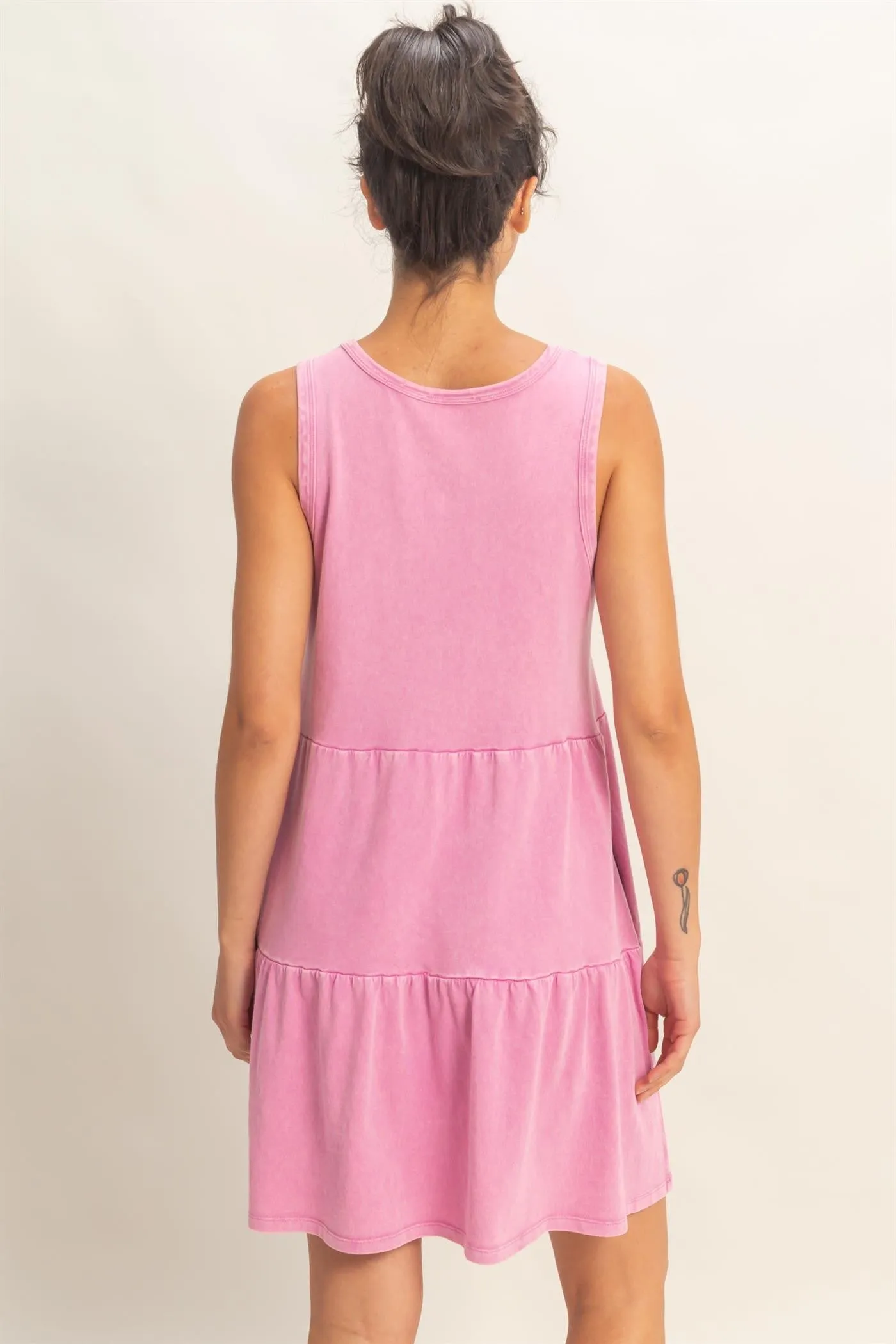Fuchsia Sleeveless Crewneck Tiered Mini Dress sold by Pinkblush product image thumbnail 3