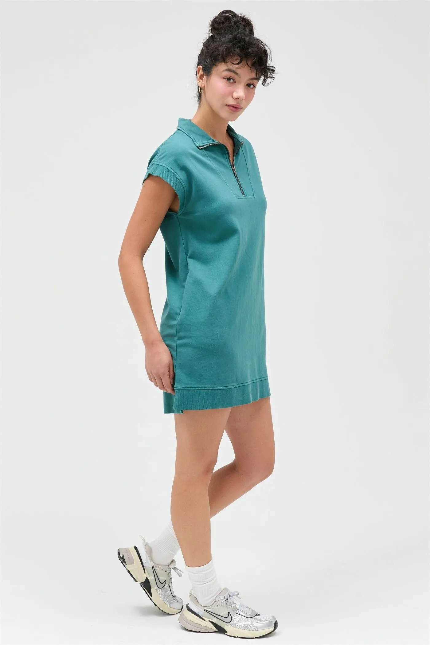 Teal Half Zip Up Mock Neck Mini Dress sold by Pinkblush product image thumbnail 3