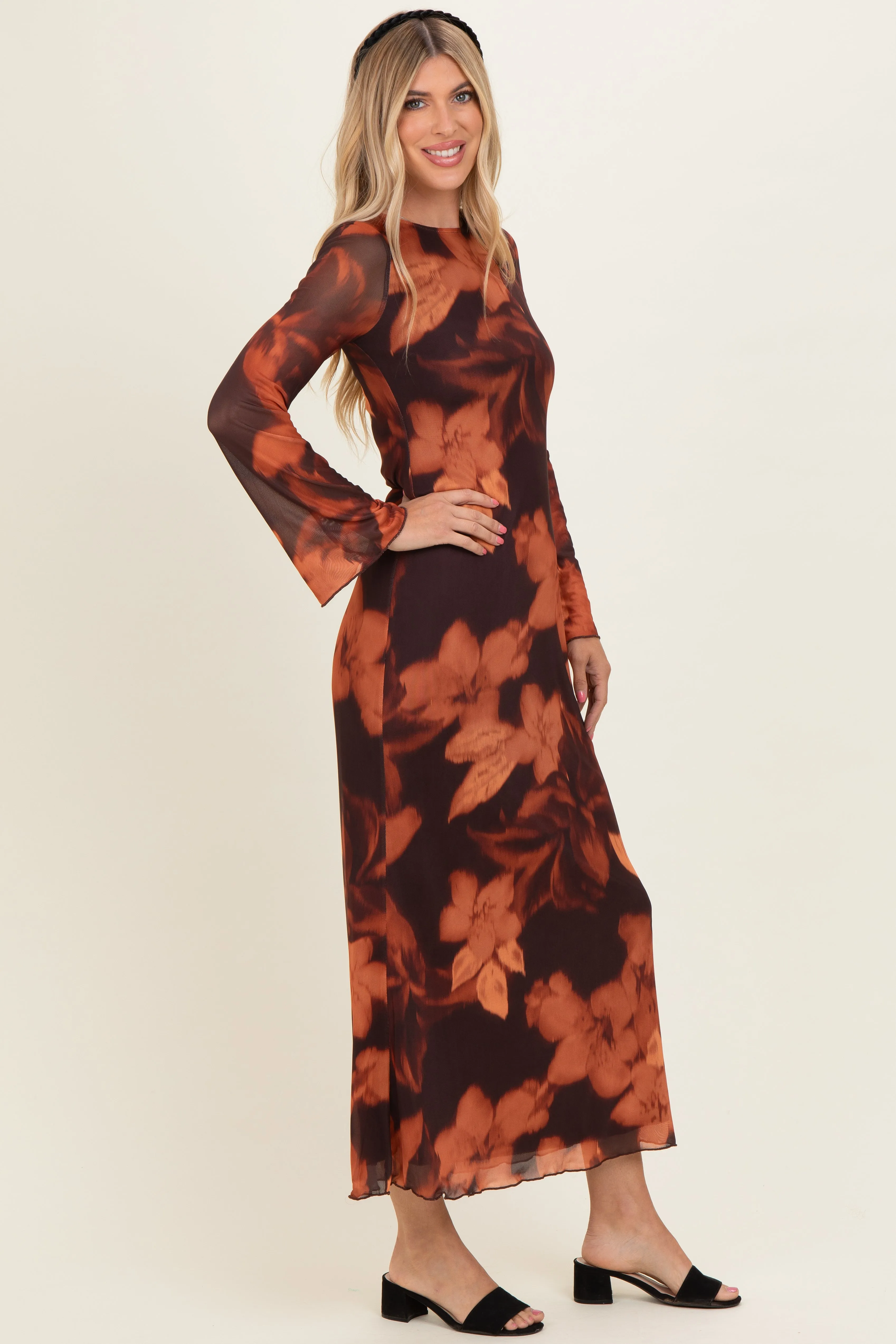 Burgundy Flora Mesh Overlay Maxi Dress sold by Pinkblush product image thumbnail 2