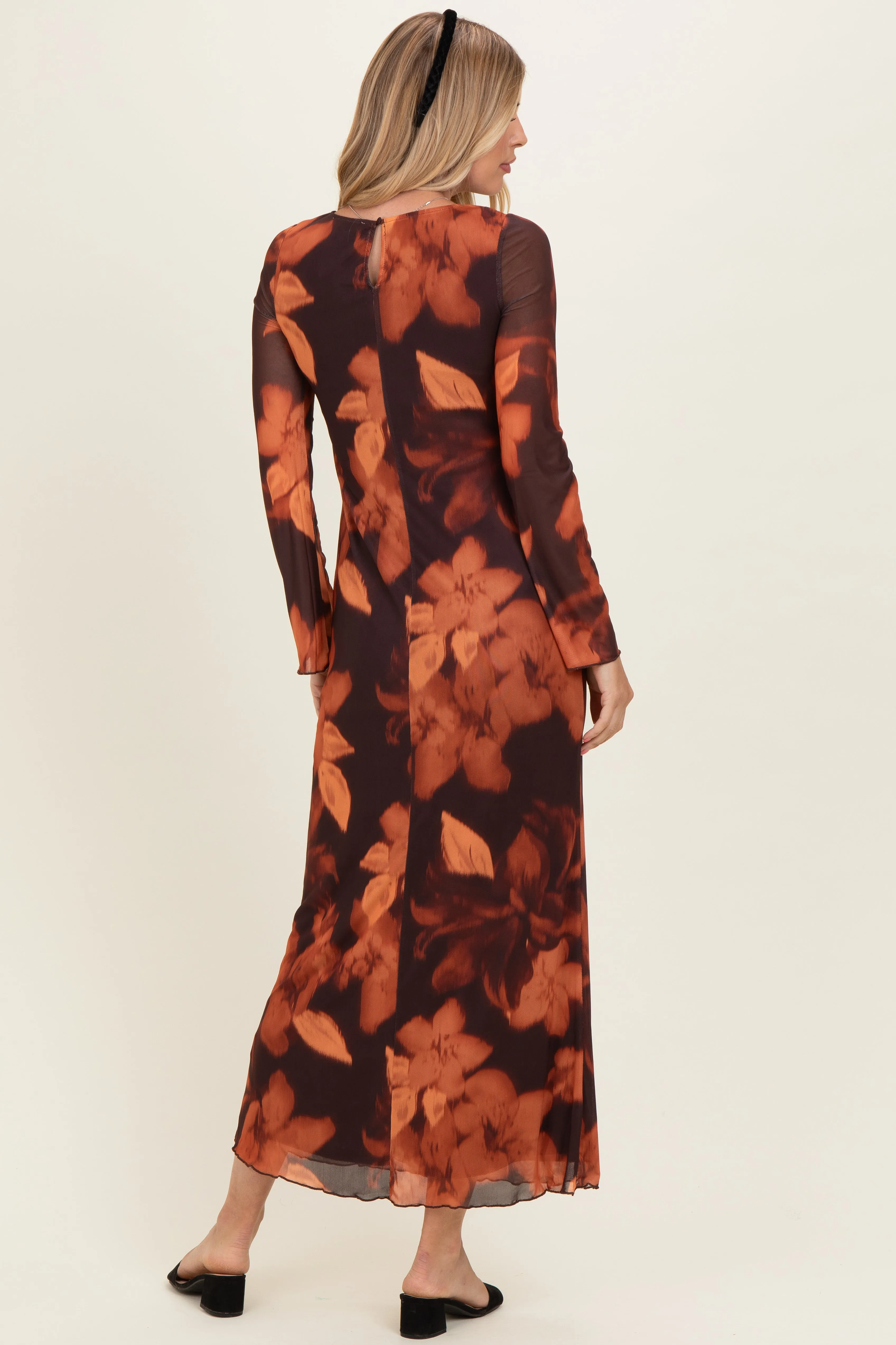 Burgundy Flora Mesh Overlay Maxi Dress sold by Pinkblush product image thumbnail 3
