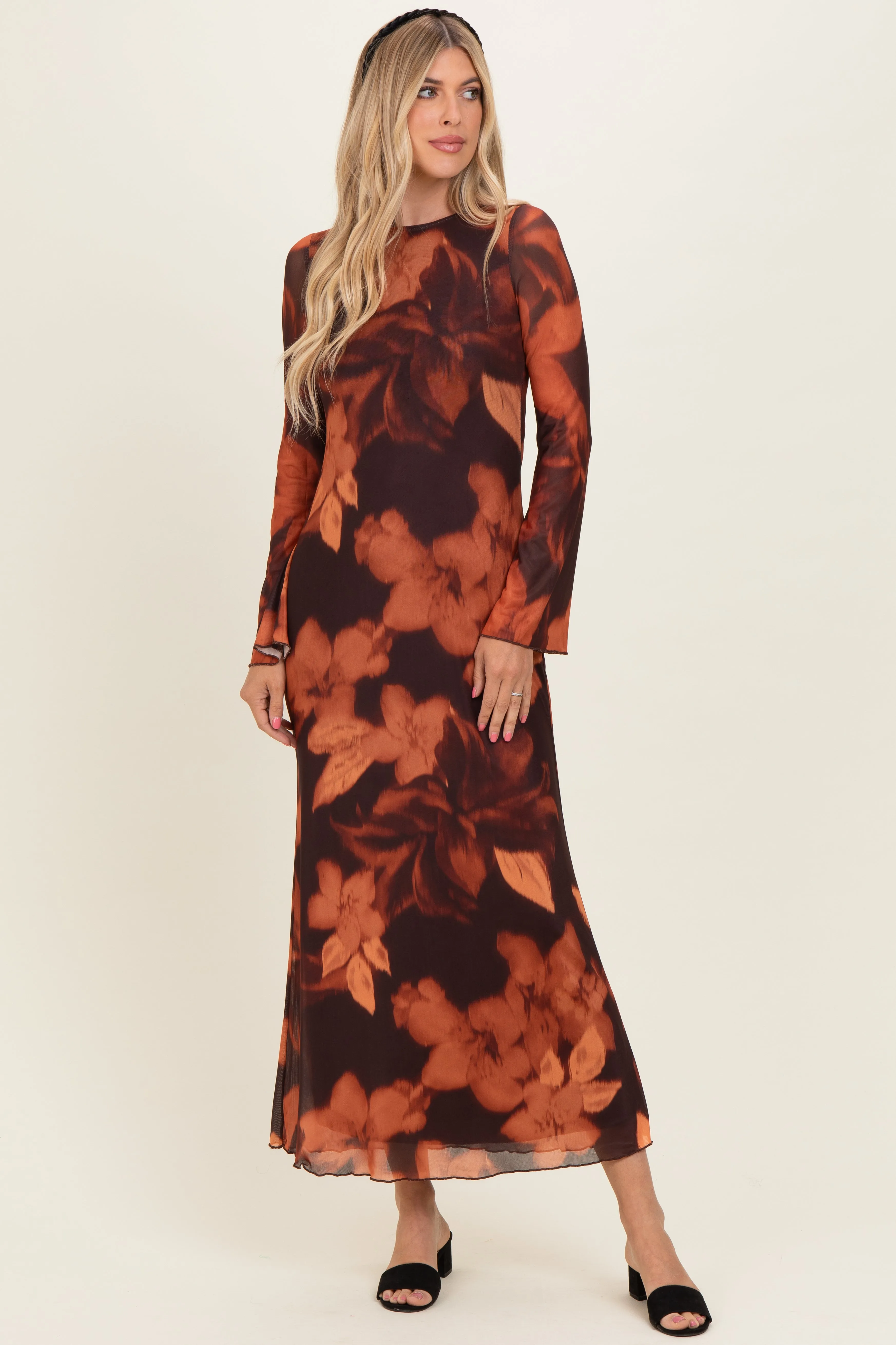 Burgundy Flora Mesh Overlay Maxi Dress sold by Pinkblush